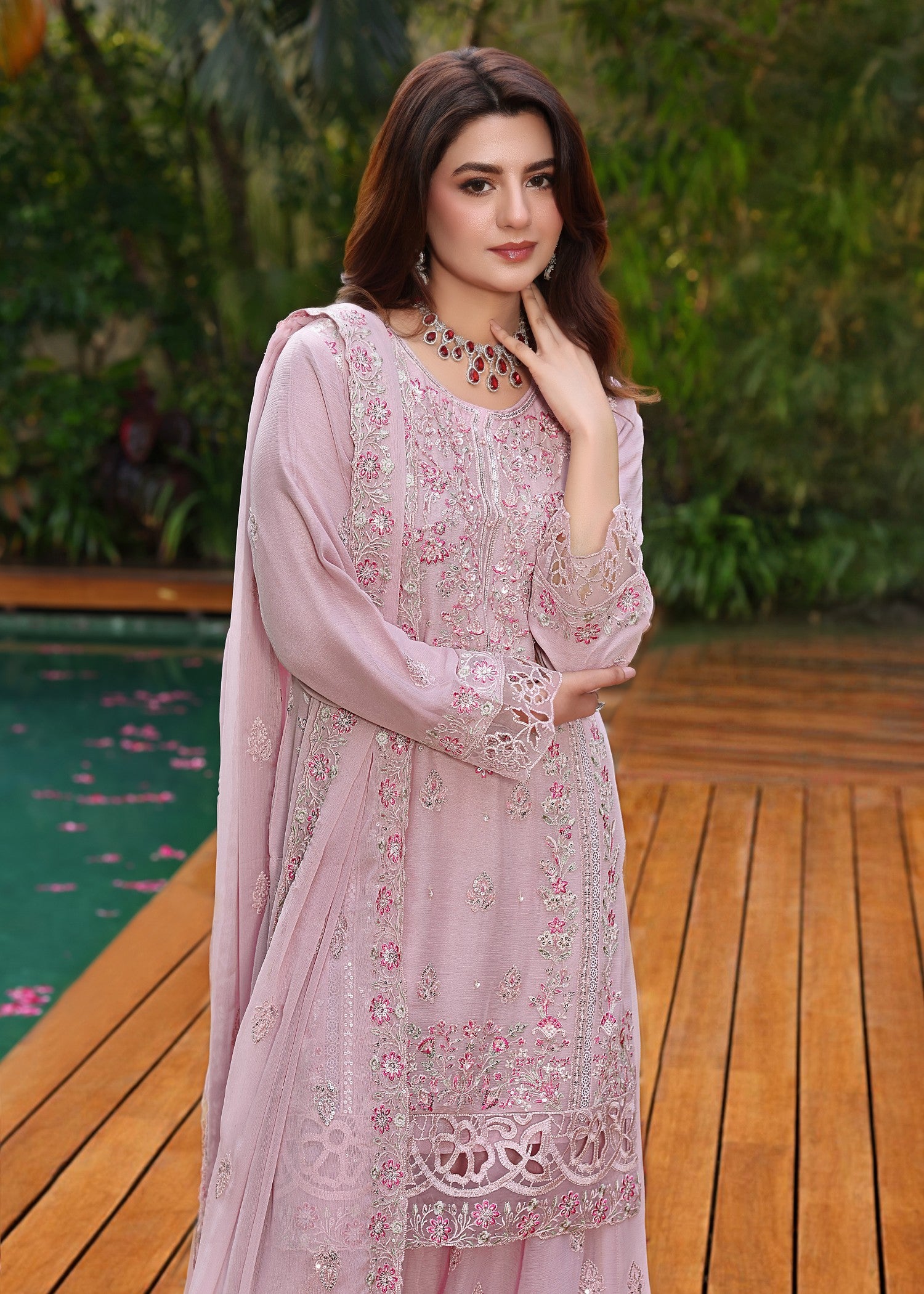 chiffon Kurta Set in Light pink