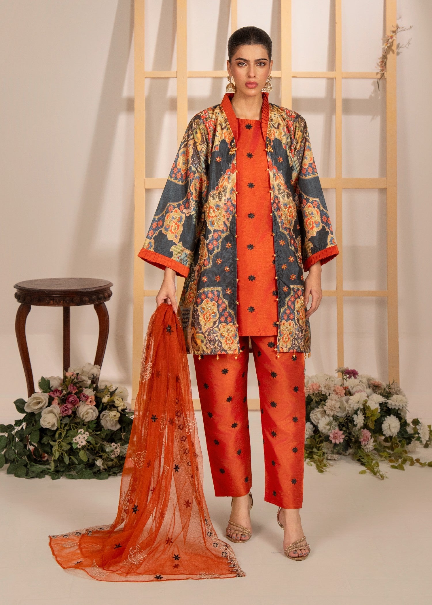 raw silk Gown in Multi