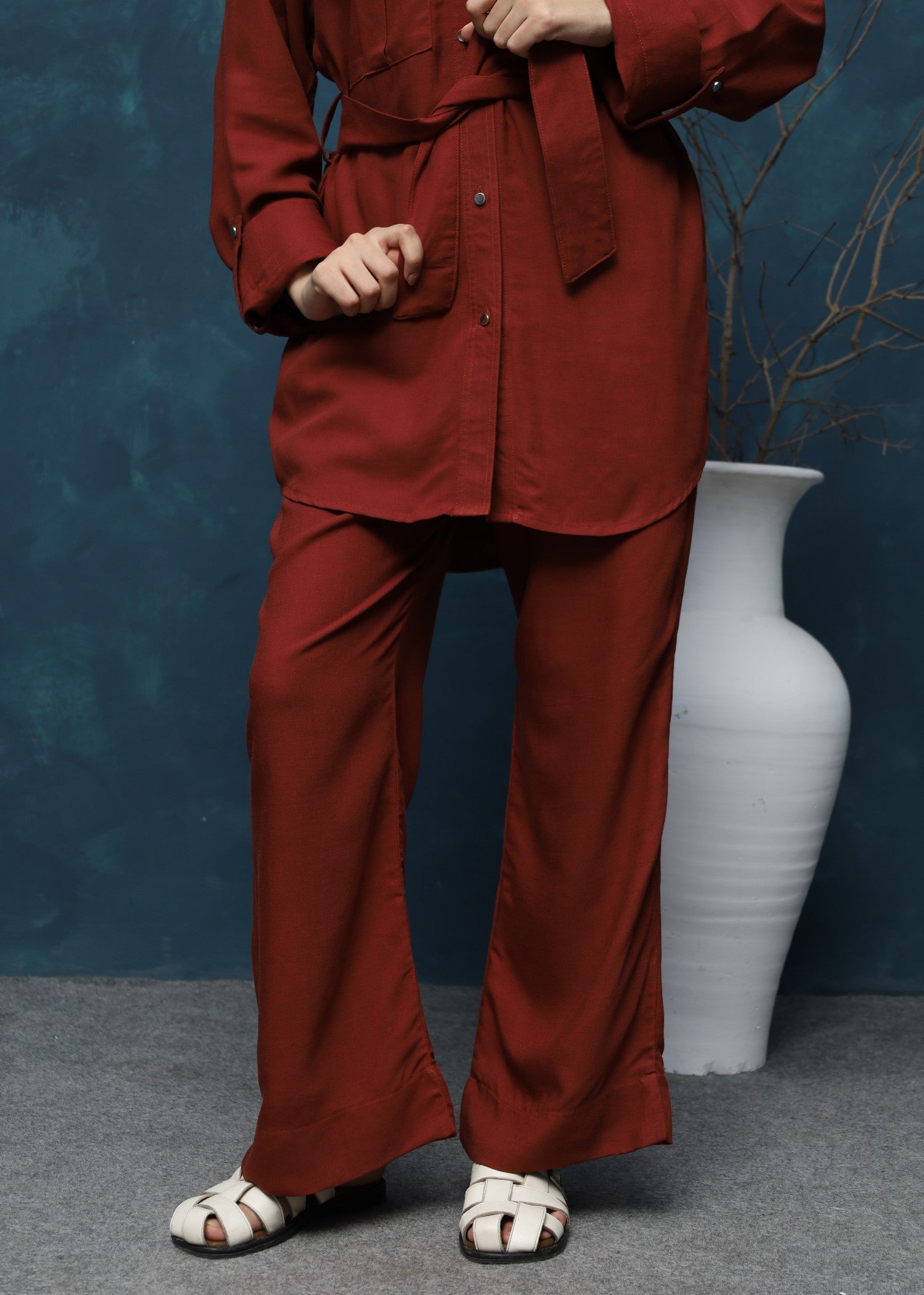cotton linen Co Ord Sets in Rust red