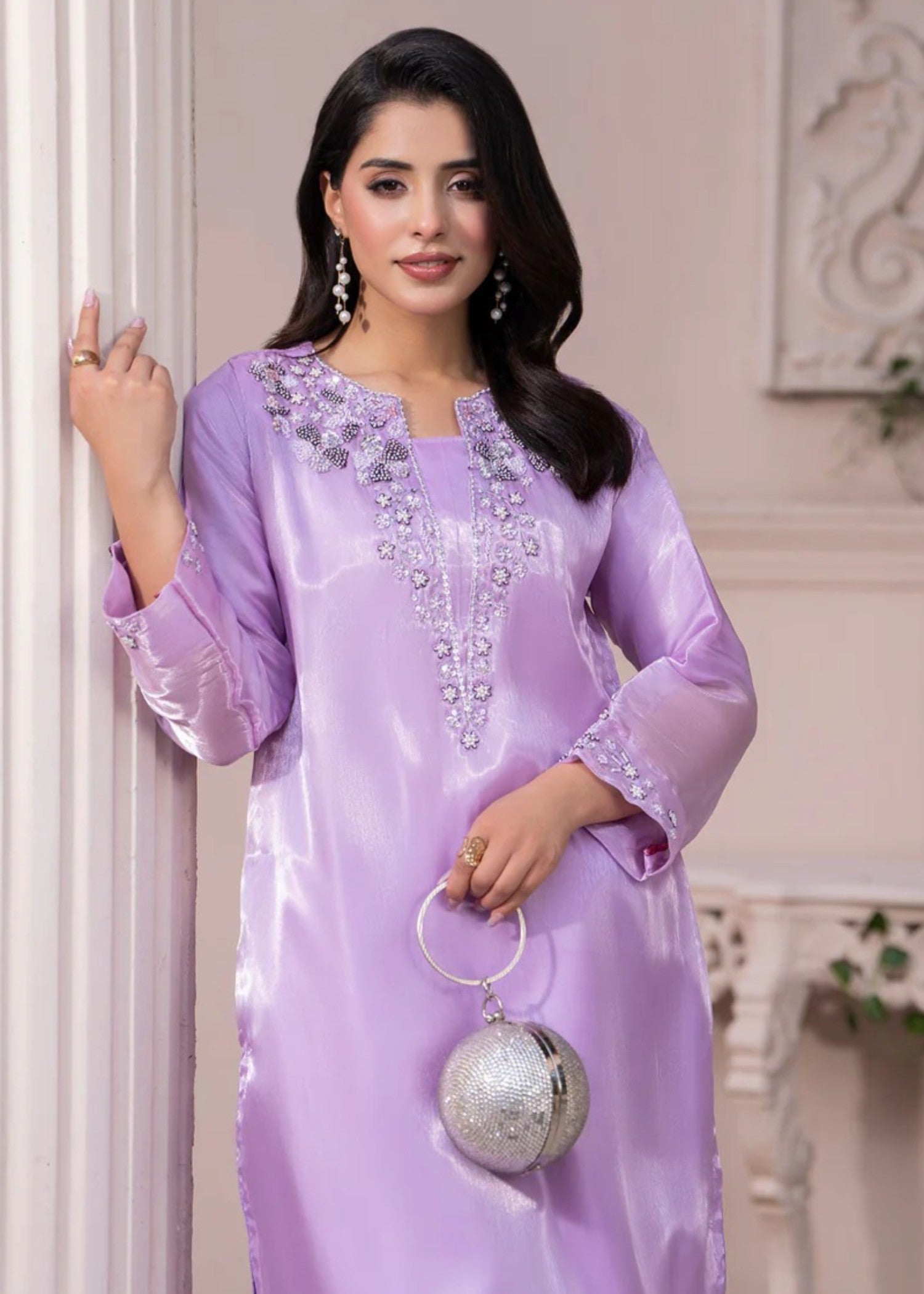 silk Kurta Set in Lavender mist