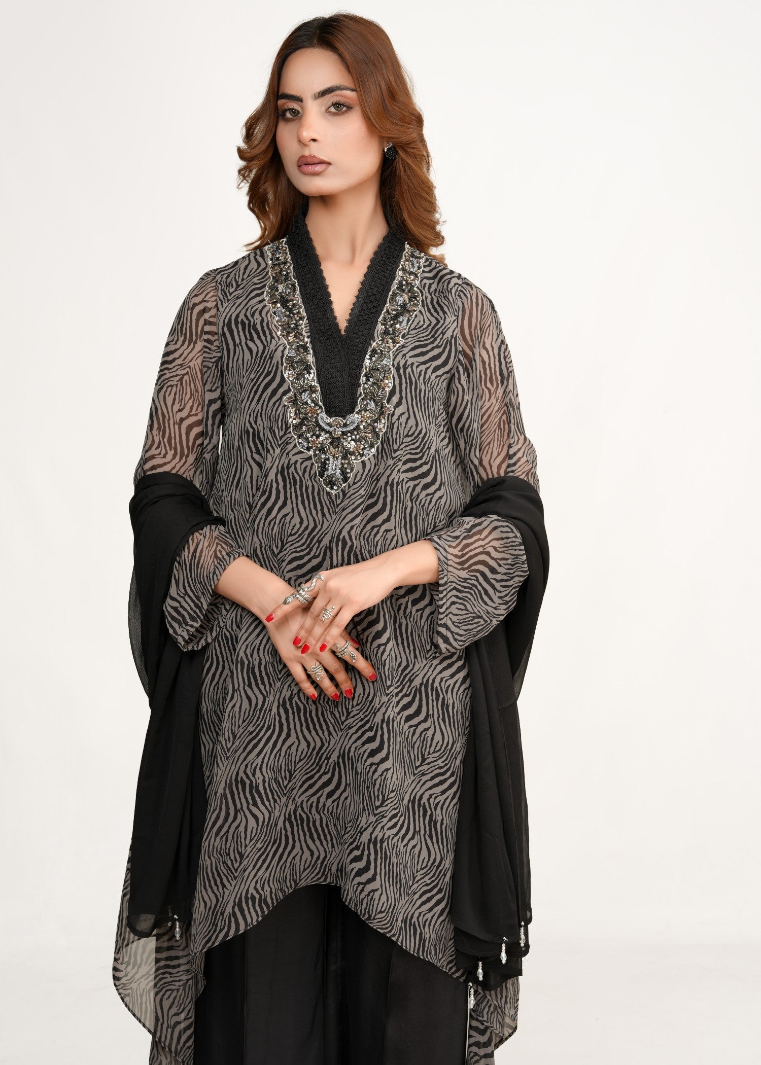 chiffon Kaftan in Grey, charcoal