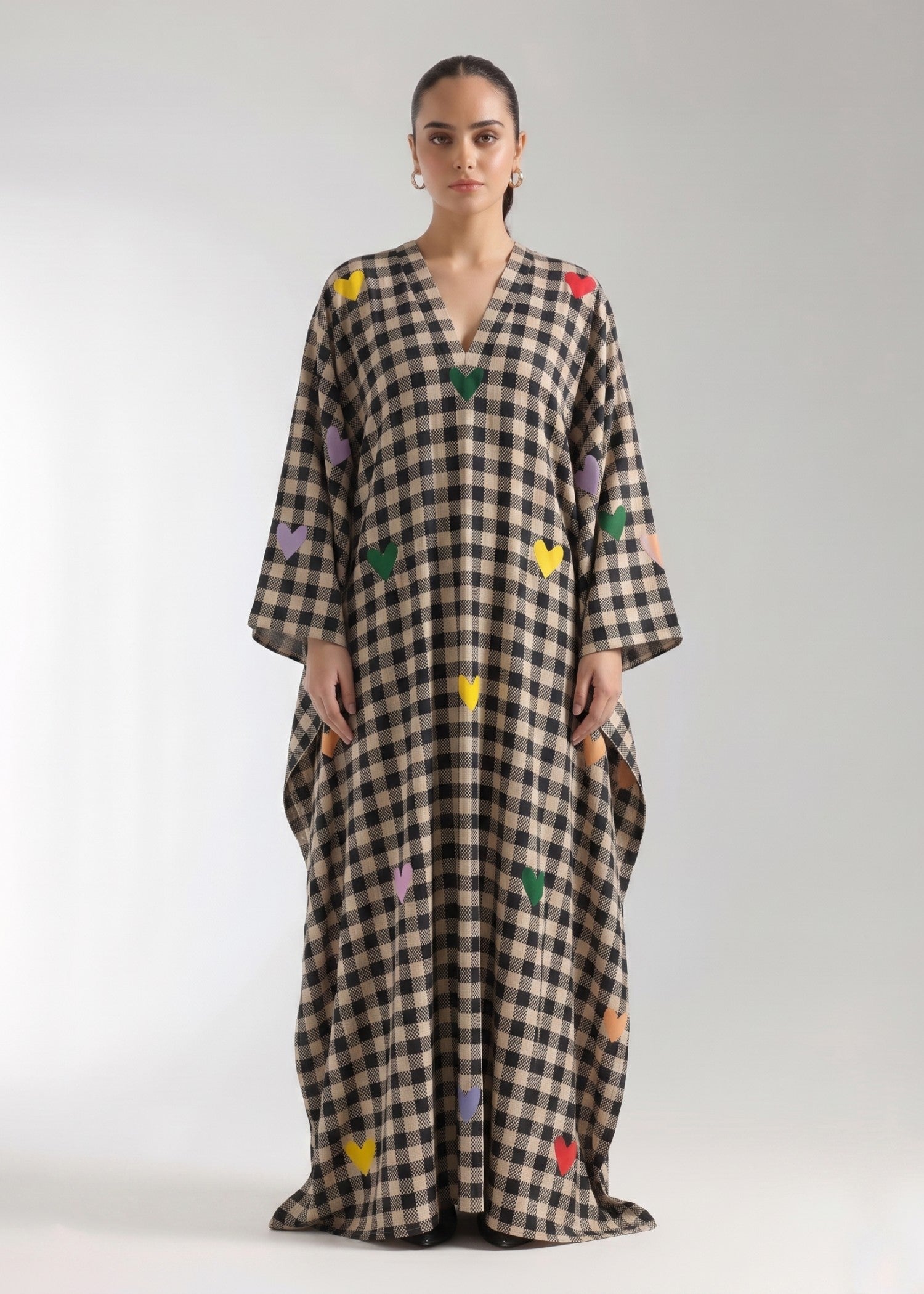 viscose raw silk Kaftan in Black