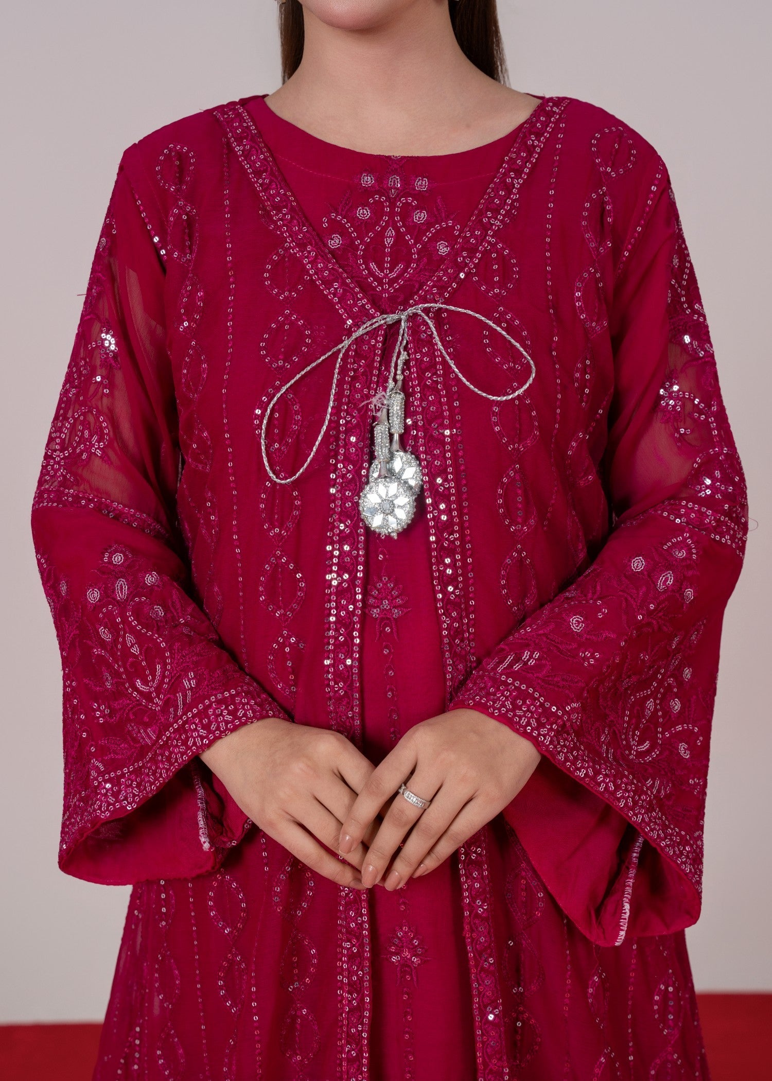 chiffon Gown in Hot pink red