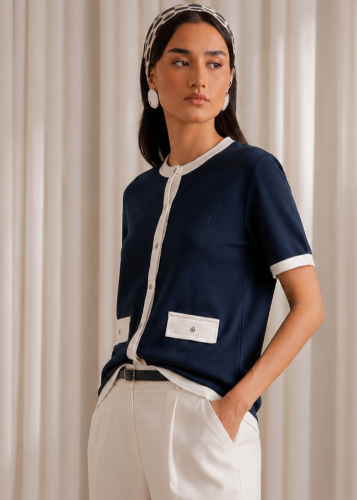 cotton Cardigan in Navy blue