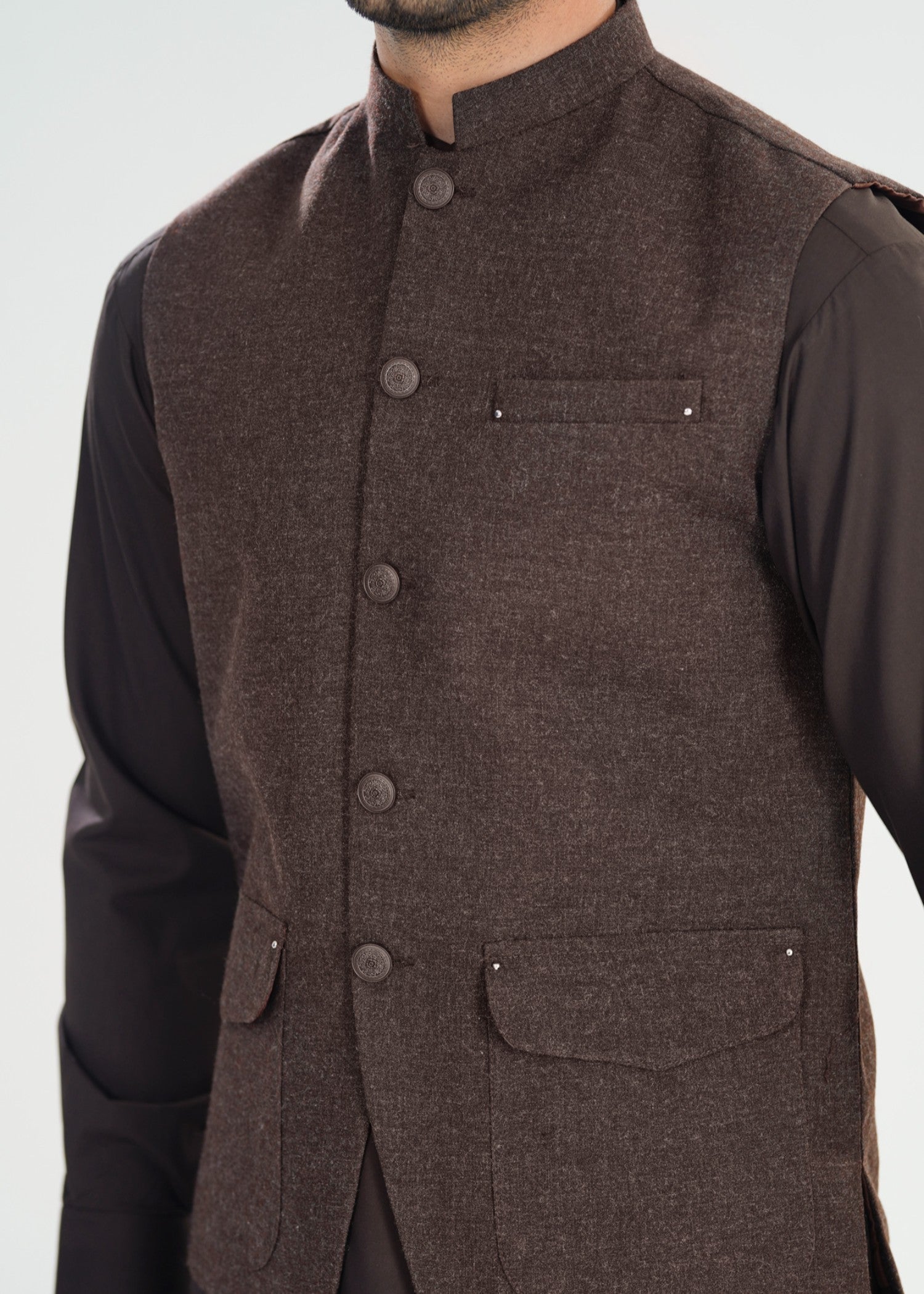 wool Waistcoat in Dark brown