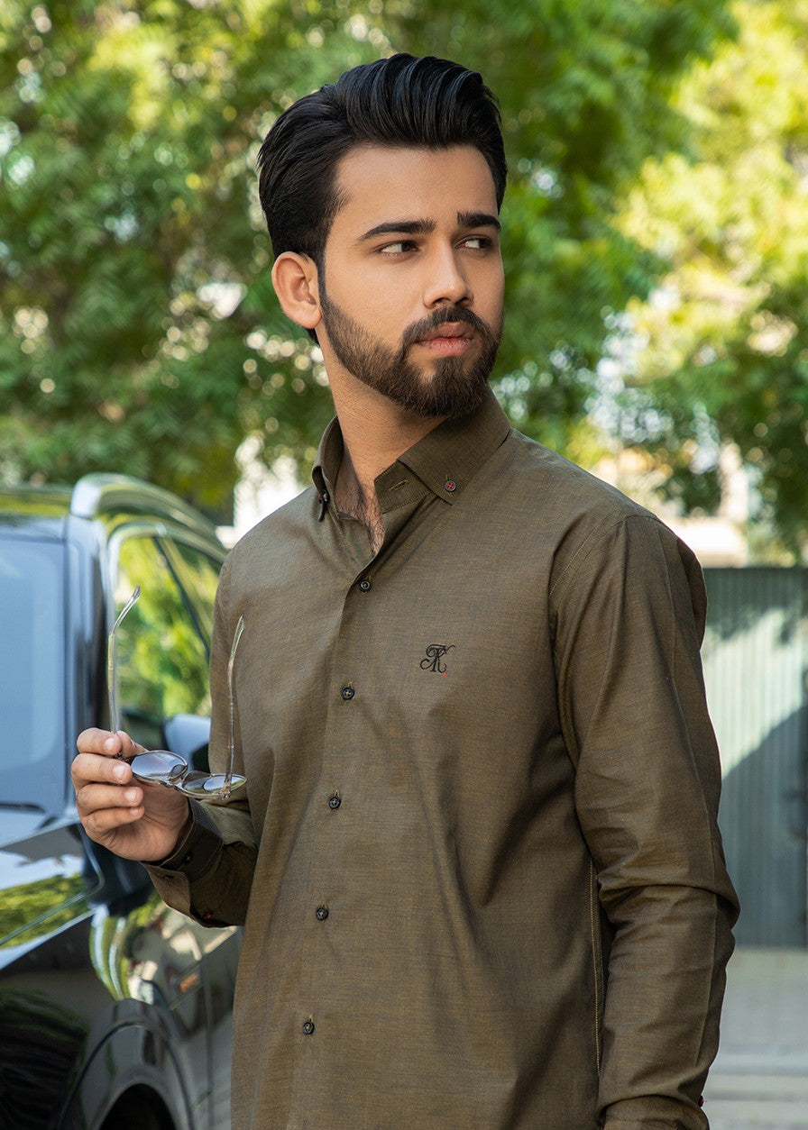 cotton Casual Shirt in Olive green