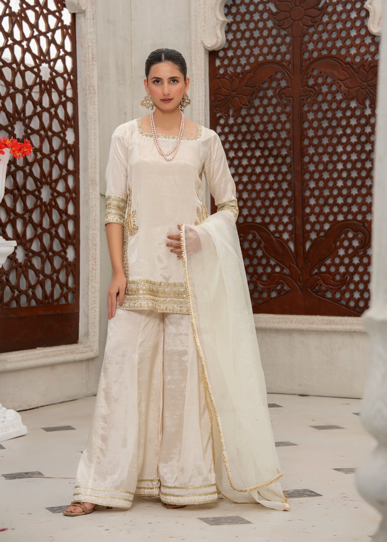 cotton Sharara in Ivory