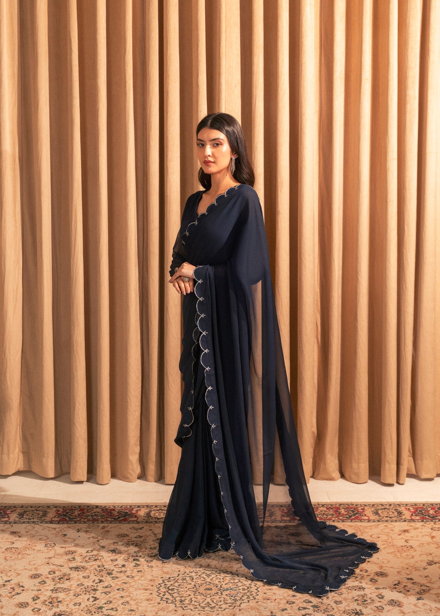 chiffon Saree in Navy blue