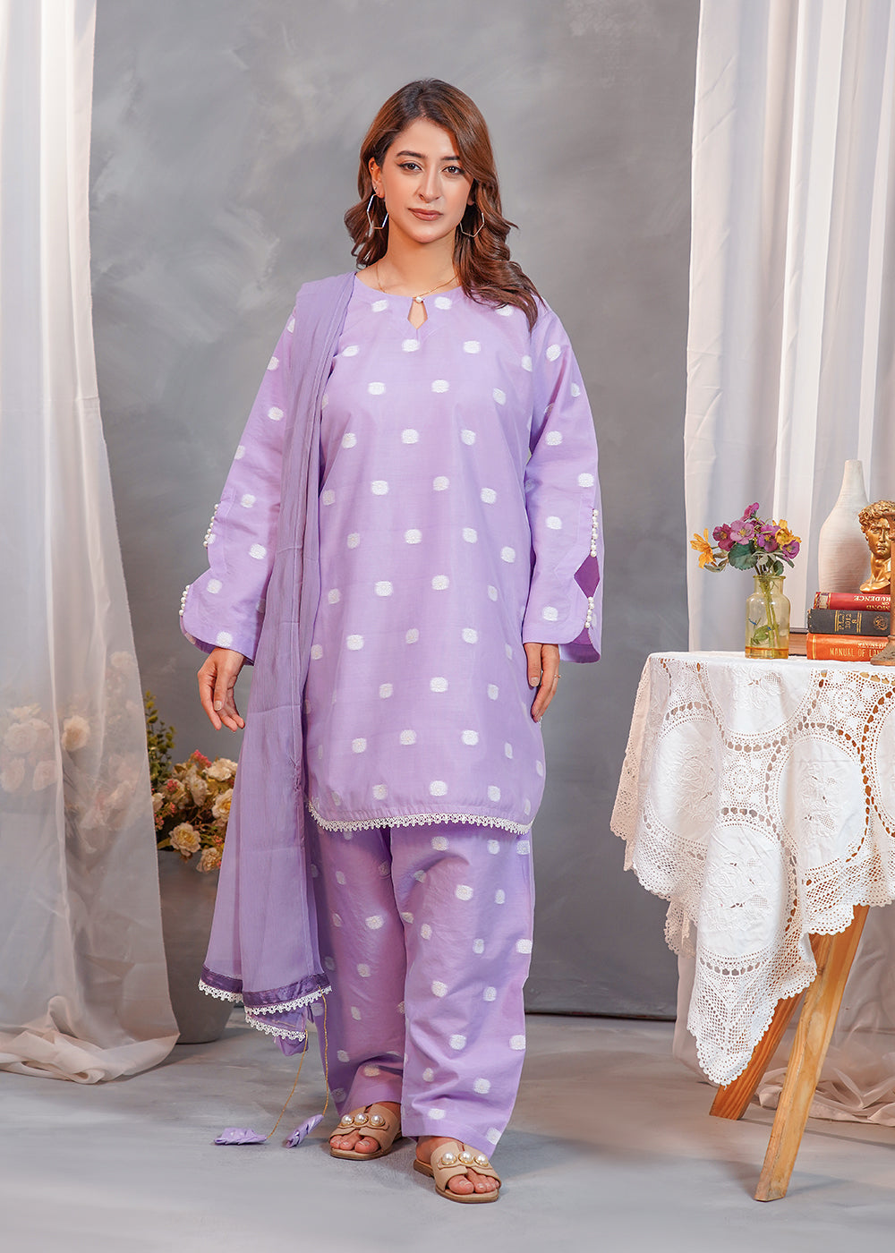 lawn Kurta Set in Purple mountain majesty