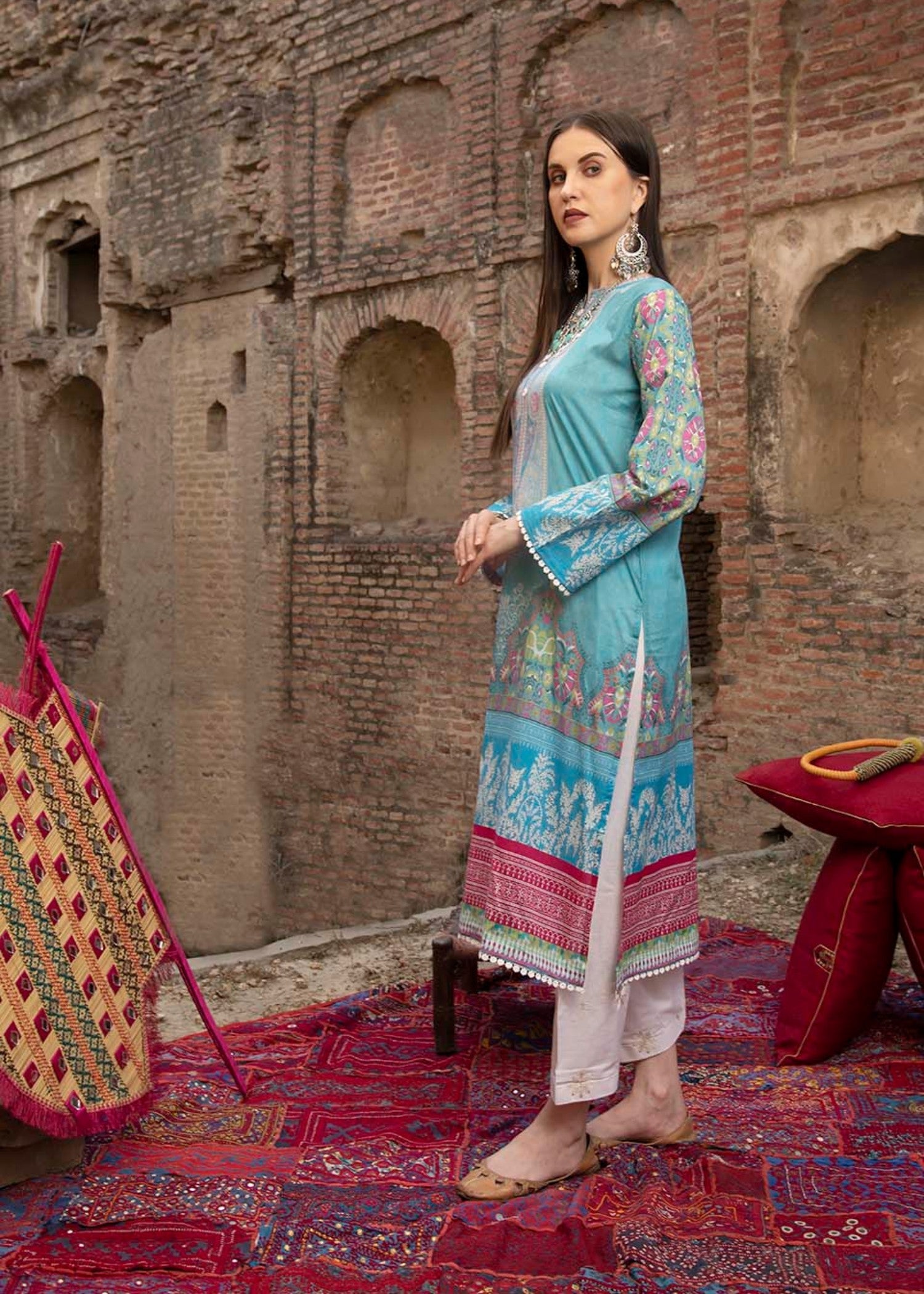 lawn Kurti in Ice blue