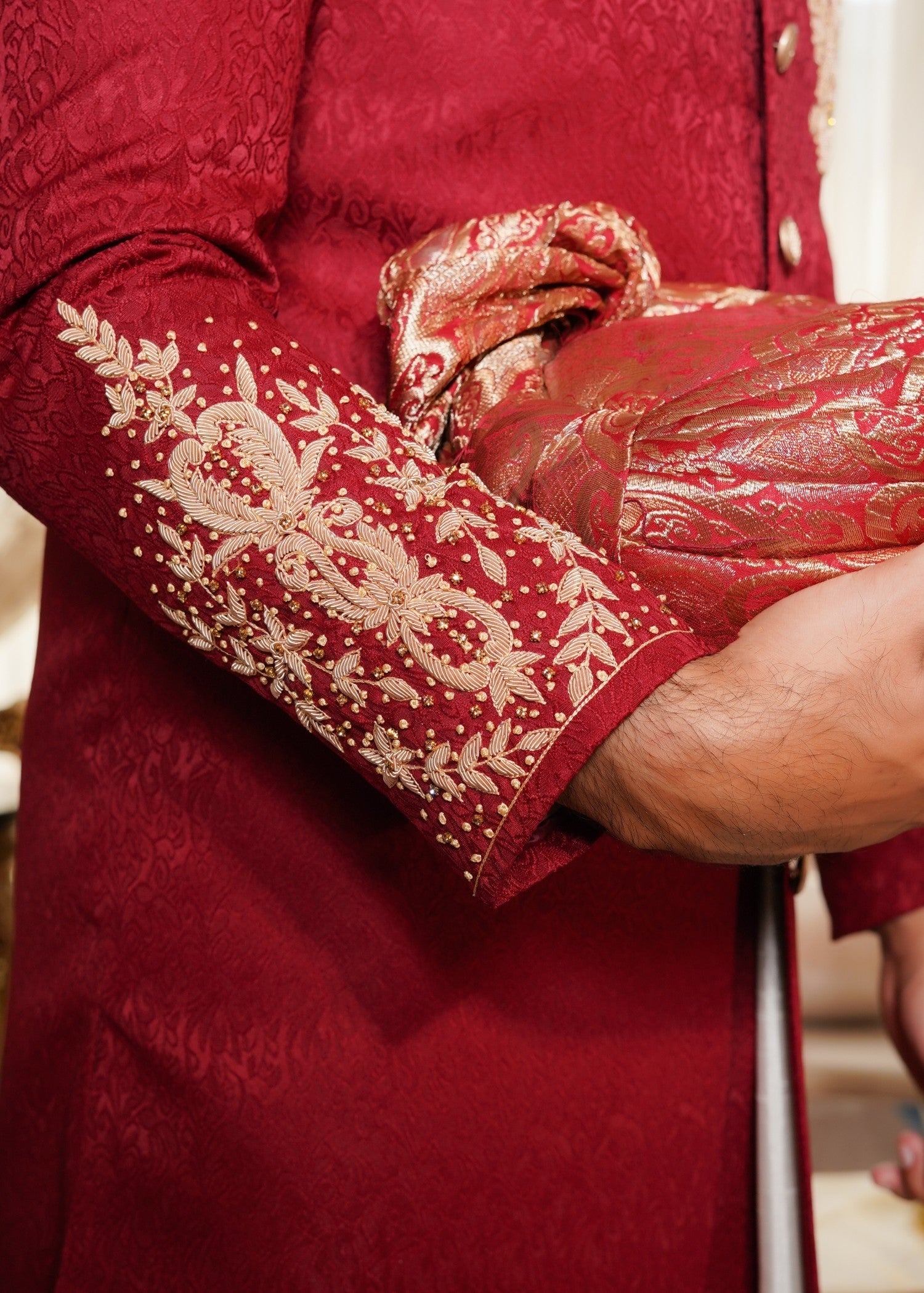 jamawar Sherwani in Maroon