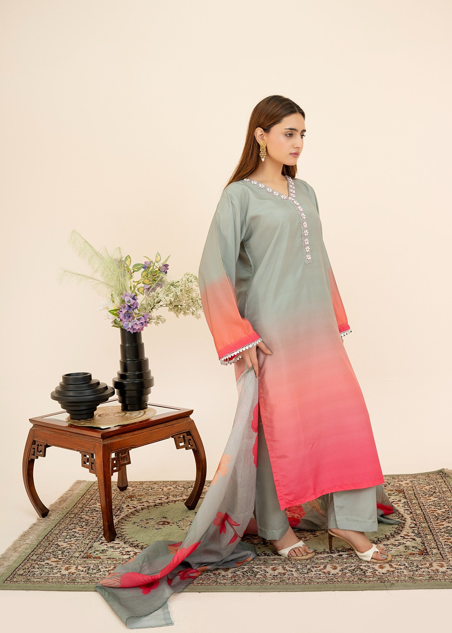 grip Kurta Set in Grey