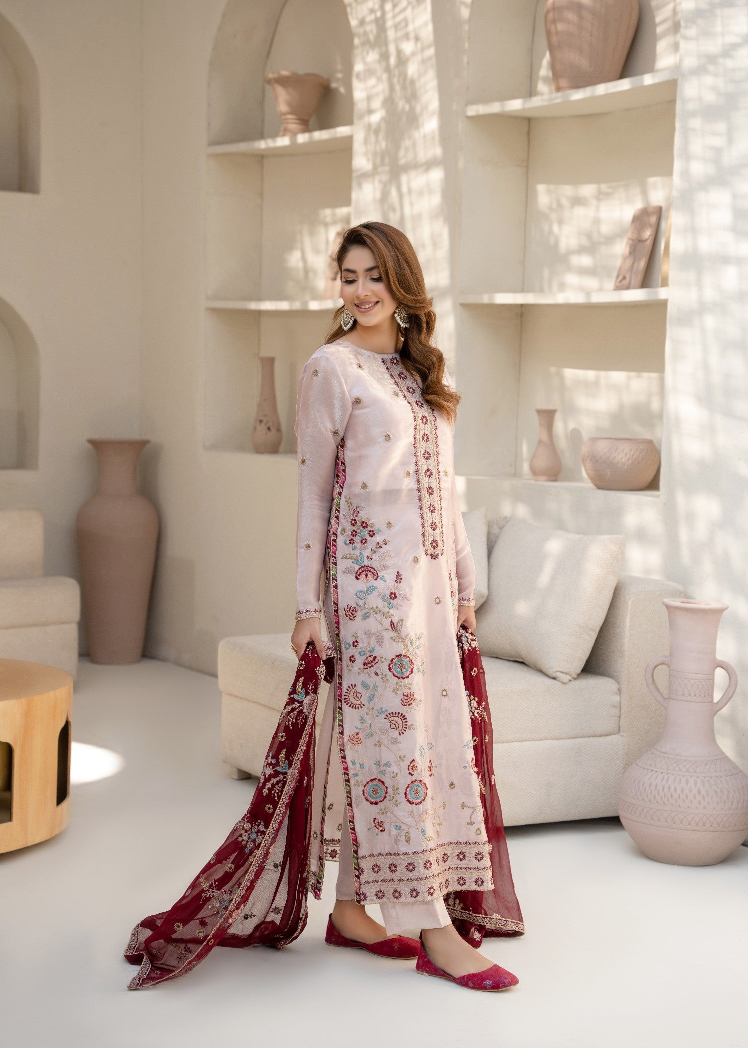 silk Kurta Set in Rose pink