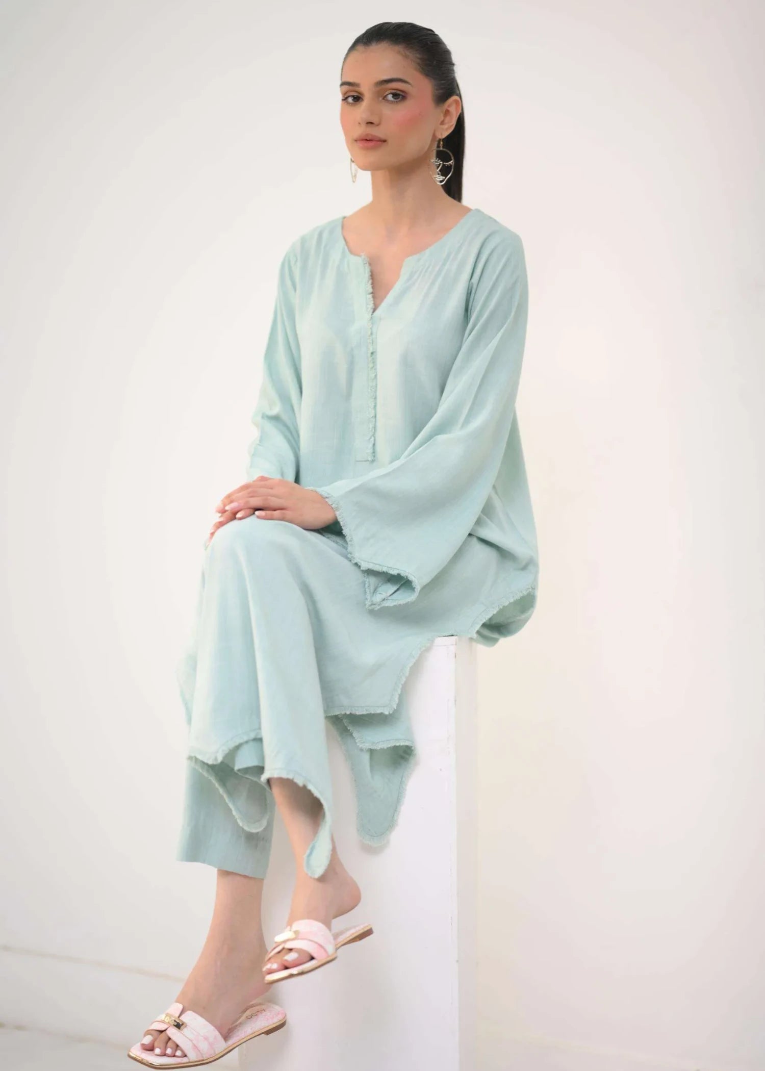irish linen Kurta Set in Lemon