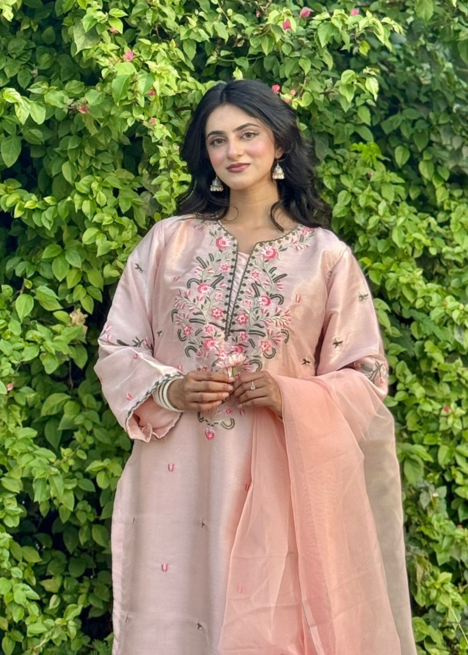 tussar silk Kurta Set in Tea rose pink