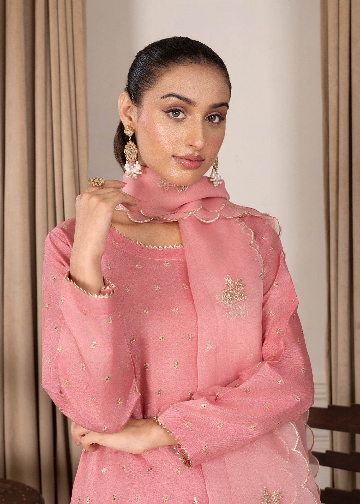 kattan silk Kurta Set in Tea rose pink