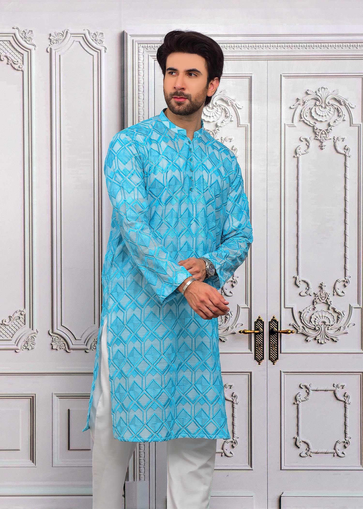 chikankari cotton Kurta in Baby blue