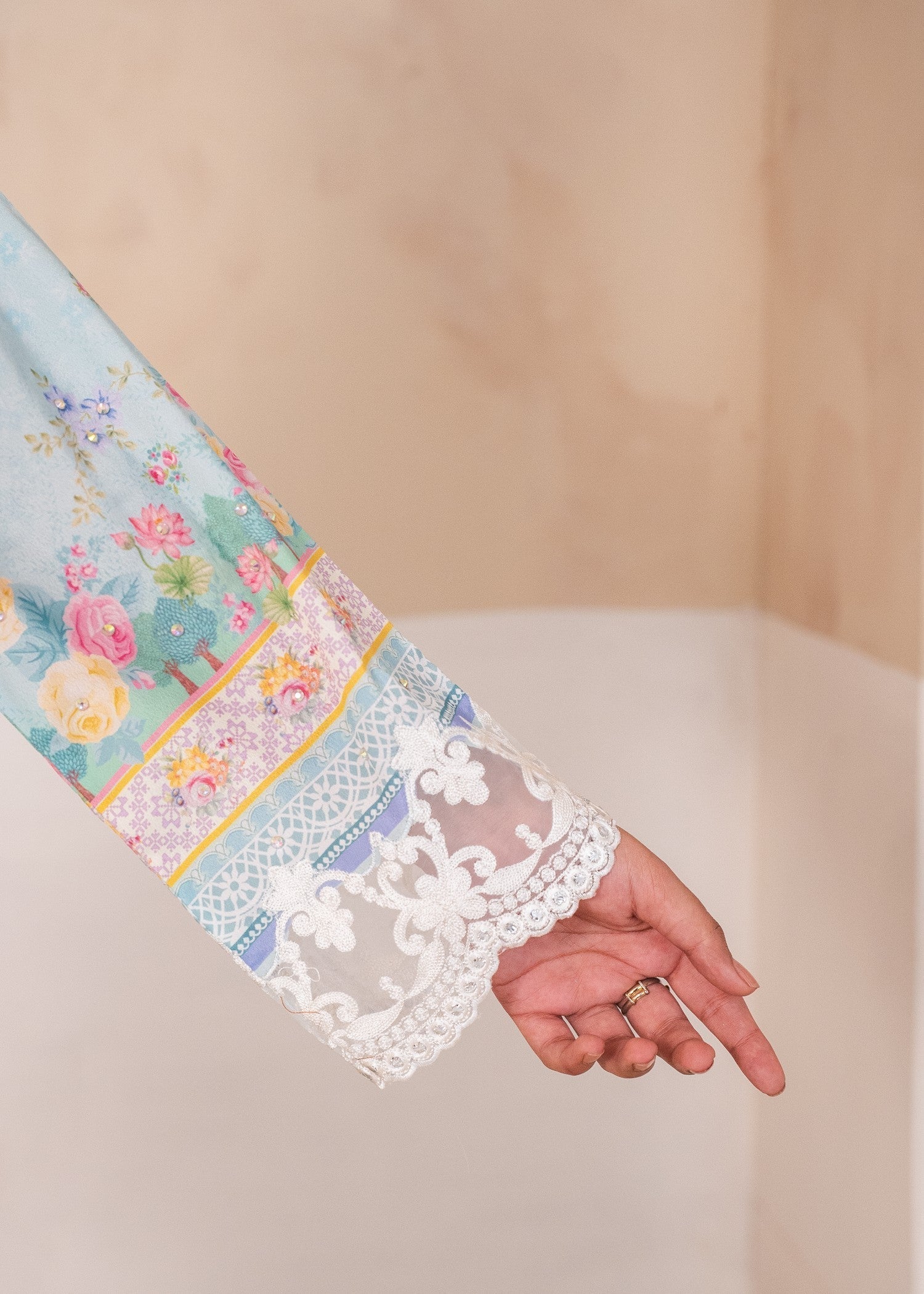 crepe silk Kurta Set in Light blue