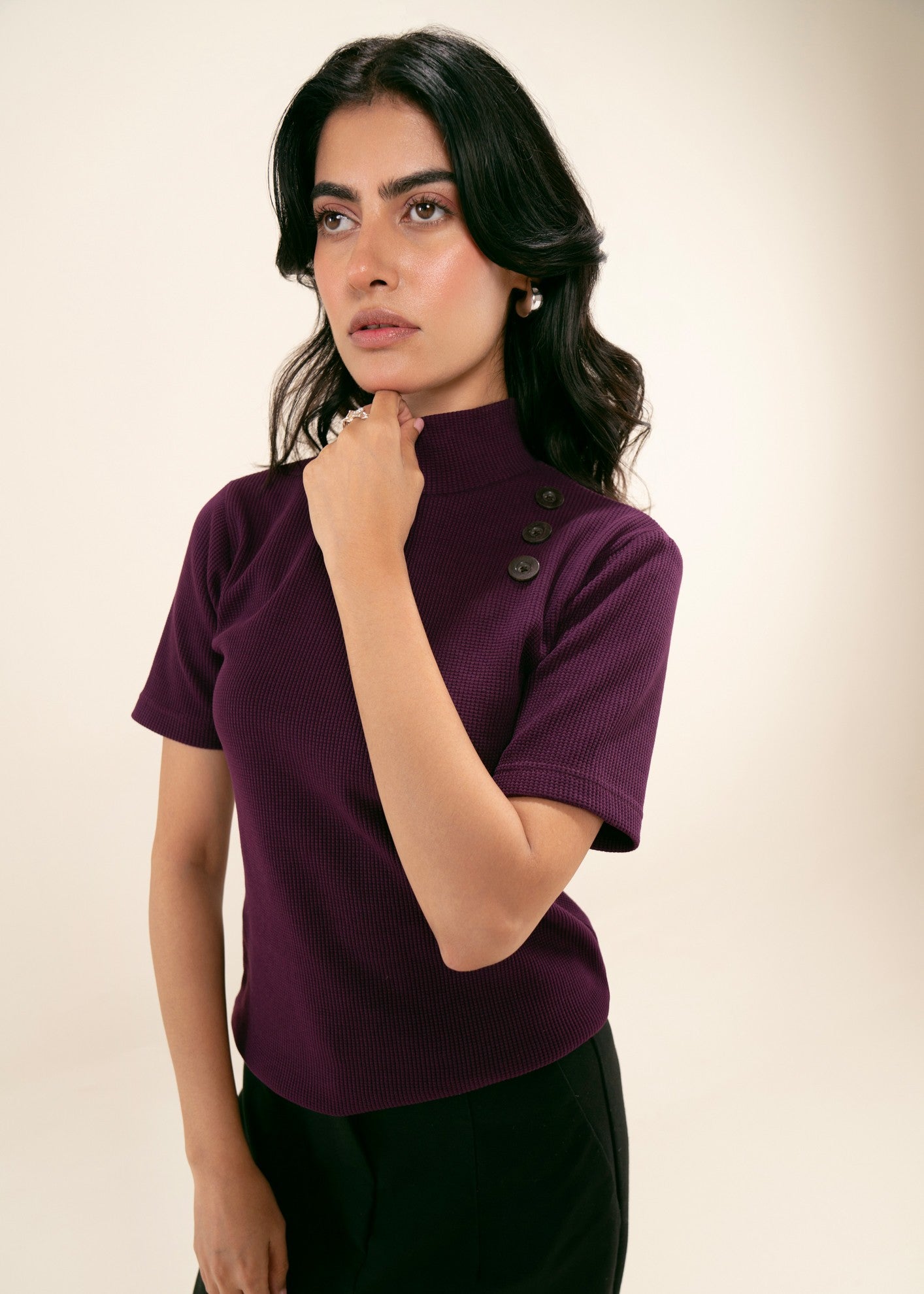 cotton viscose Turtle Neck in Burgundy