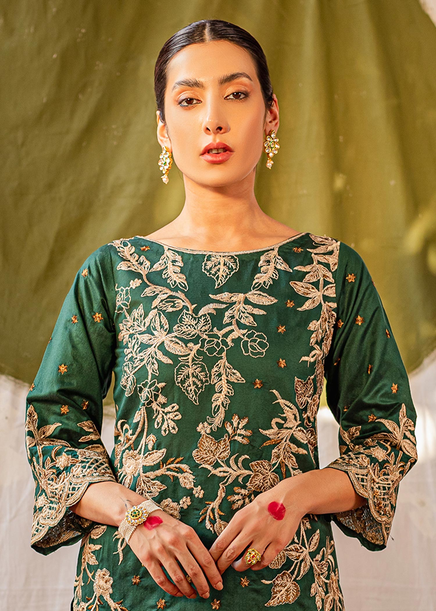 chambray Kurta Set in Green