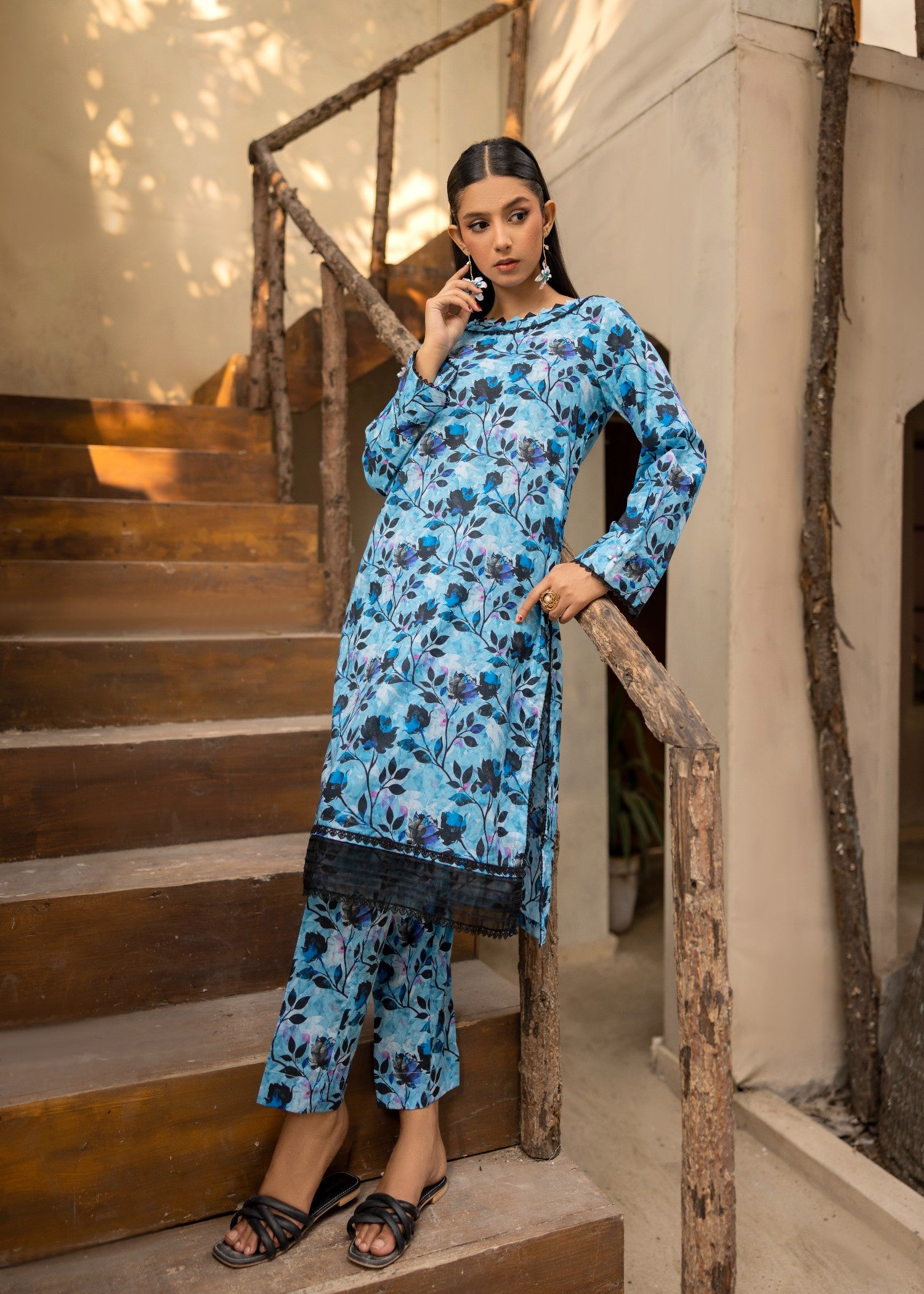 lawn Co Ord Sets in Sky blue, royal blue