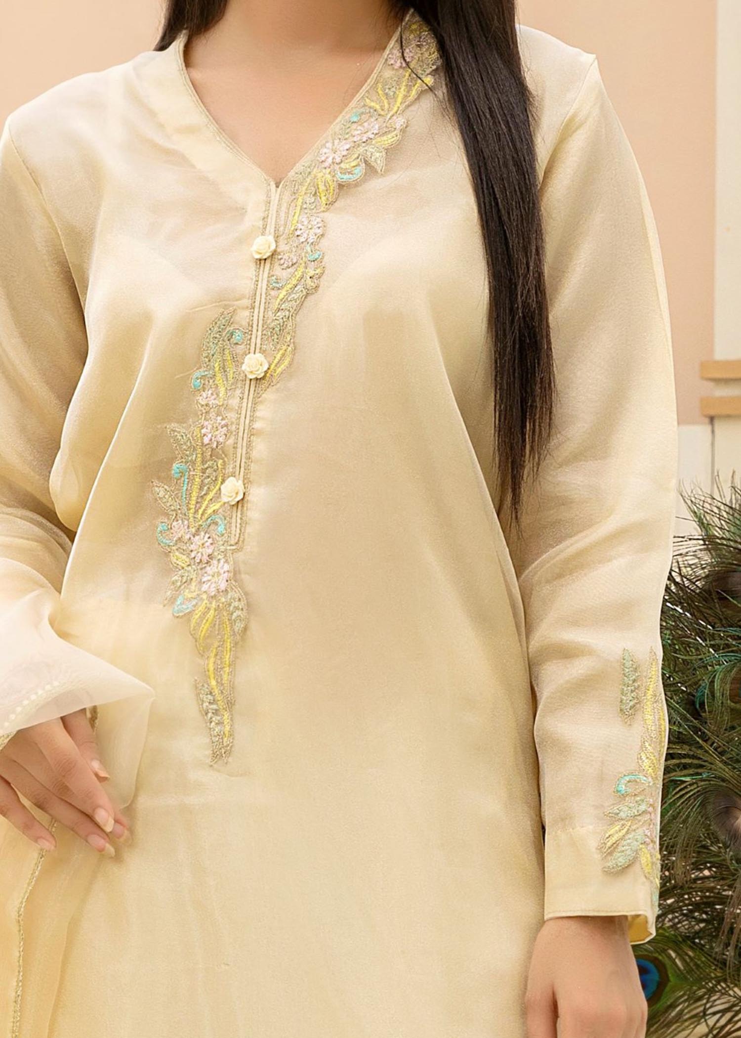 tissue Kurta Set in Yellow