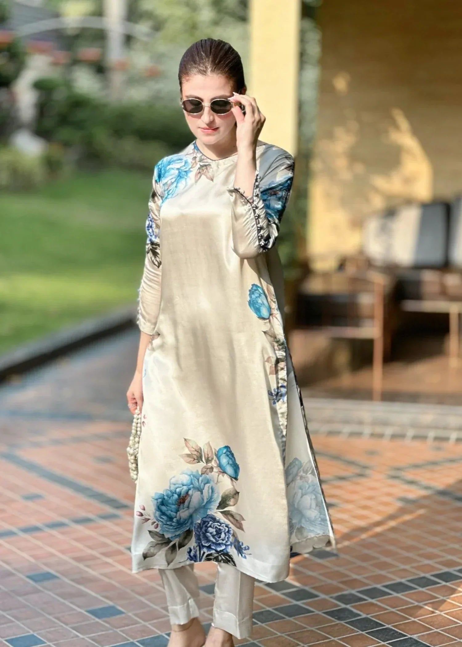 silk Kurta Set in Ivory