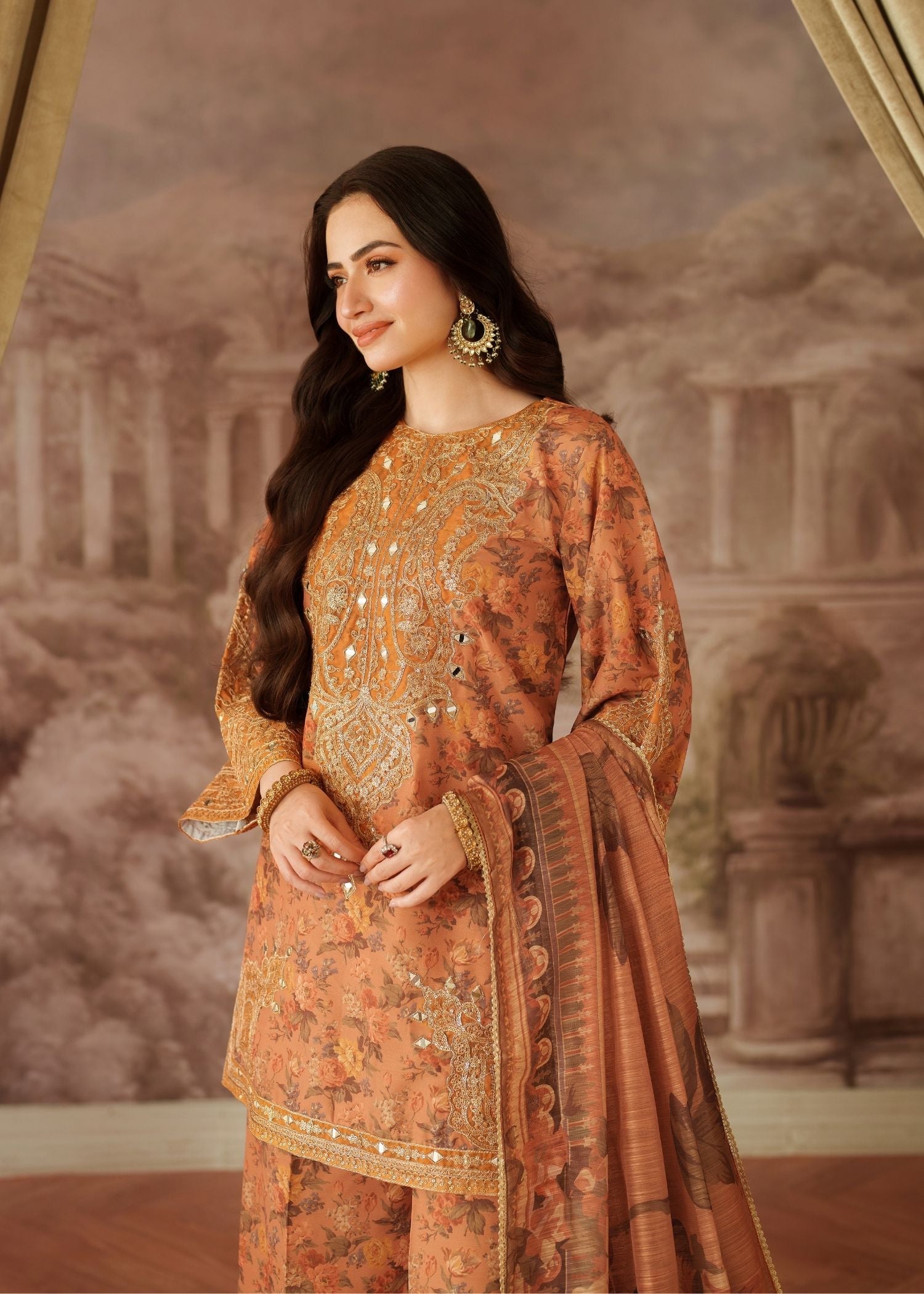 viscose Kurta Set in Peach orange