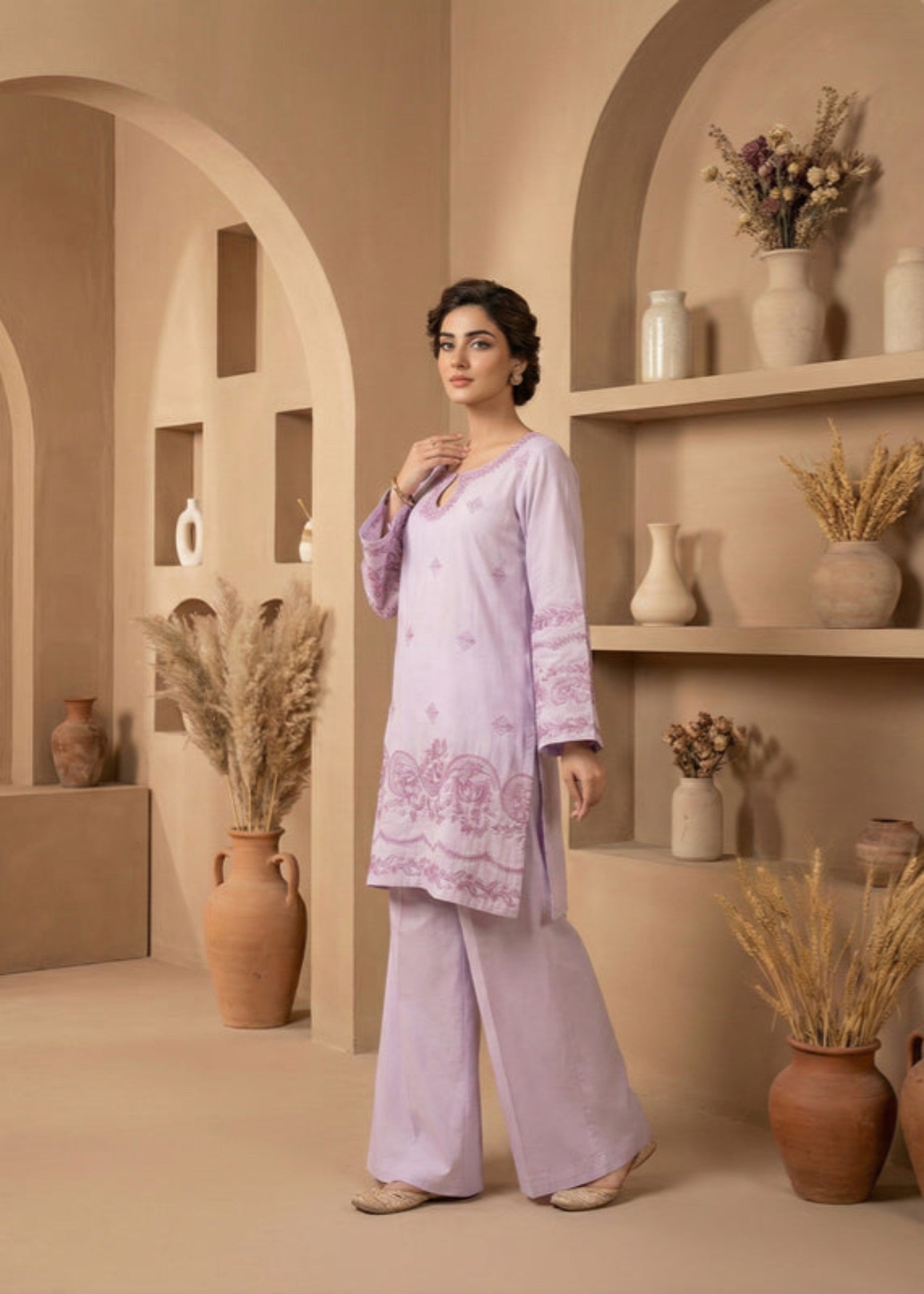cotton dobby Kurta Set in Lilac
