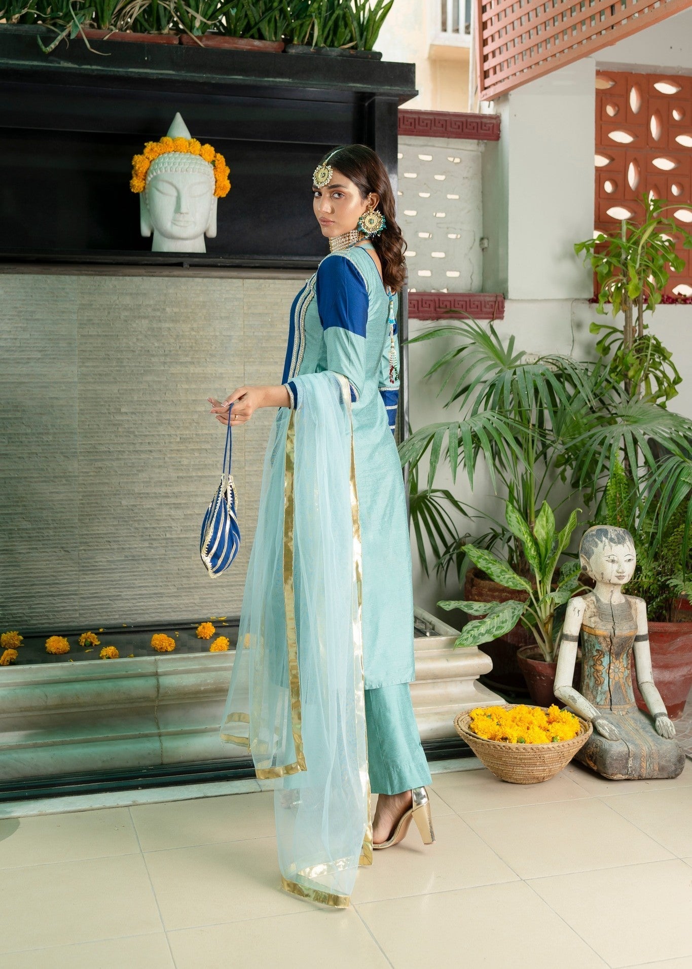 banarsi silk Kurta Set in Blue