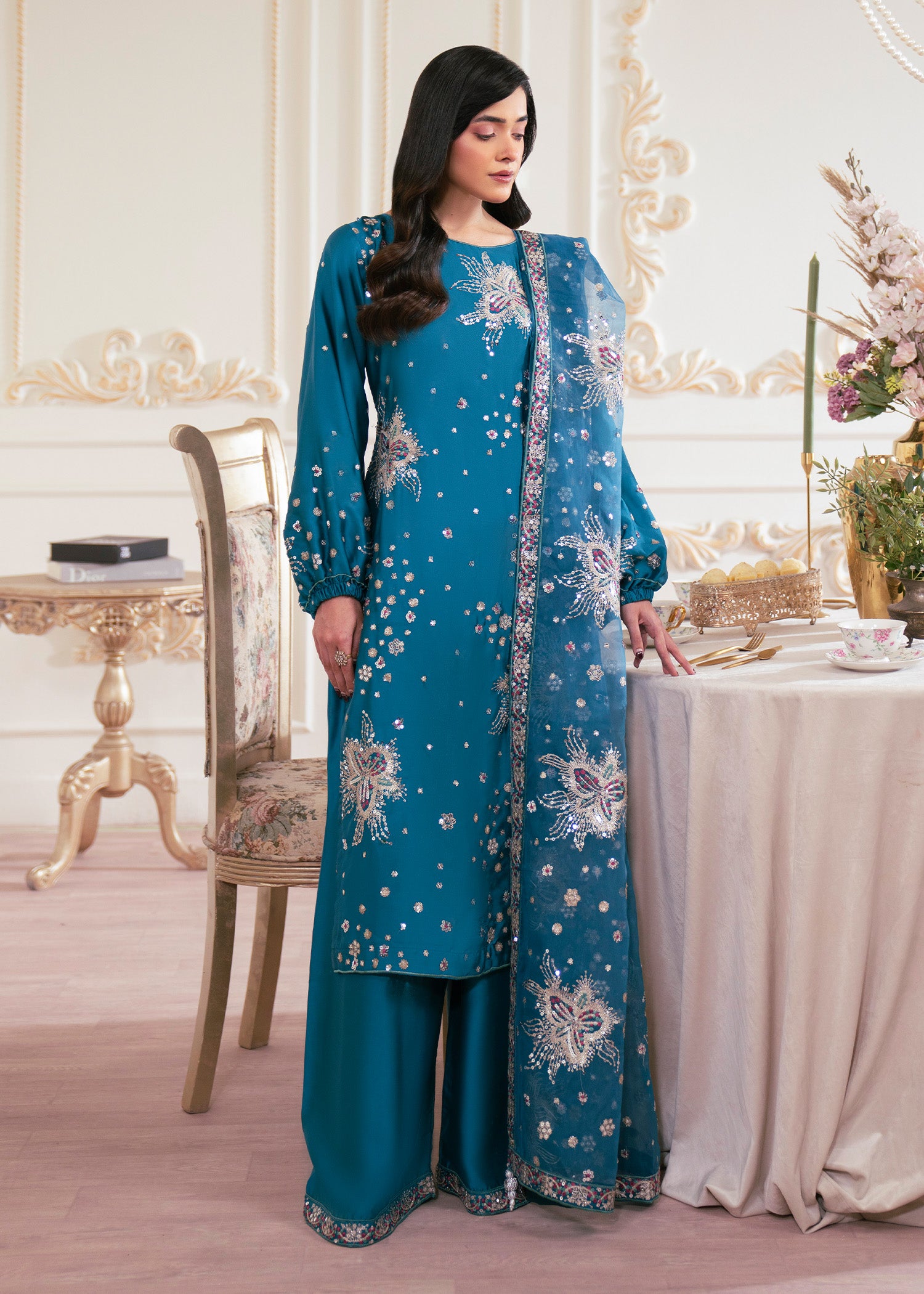 charmuse/shamooz Kurta Set in Steel blue