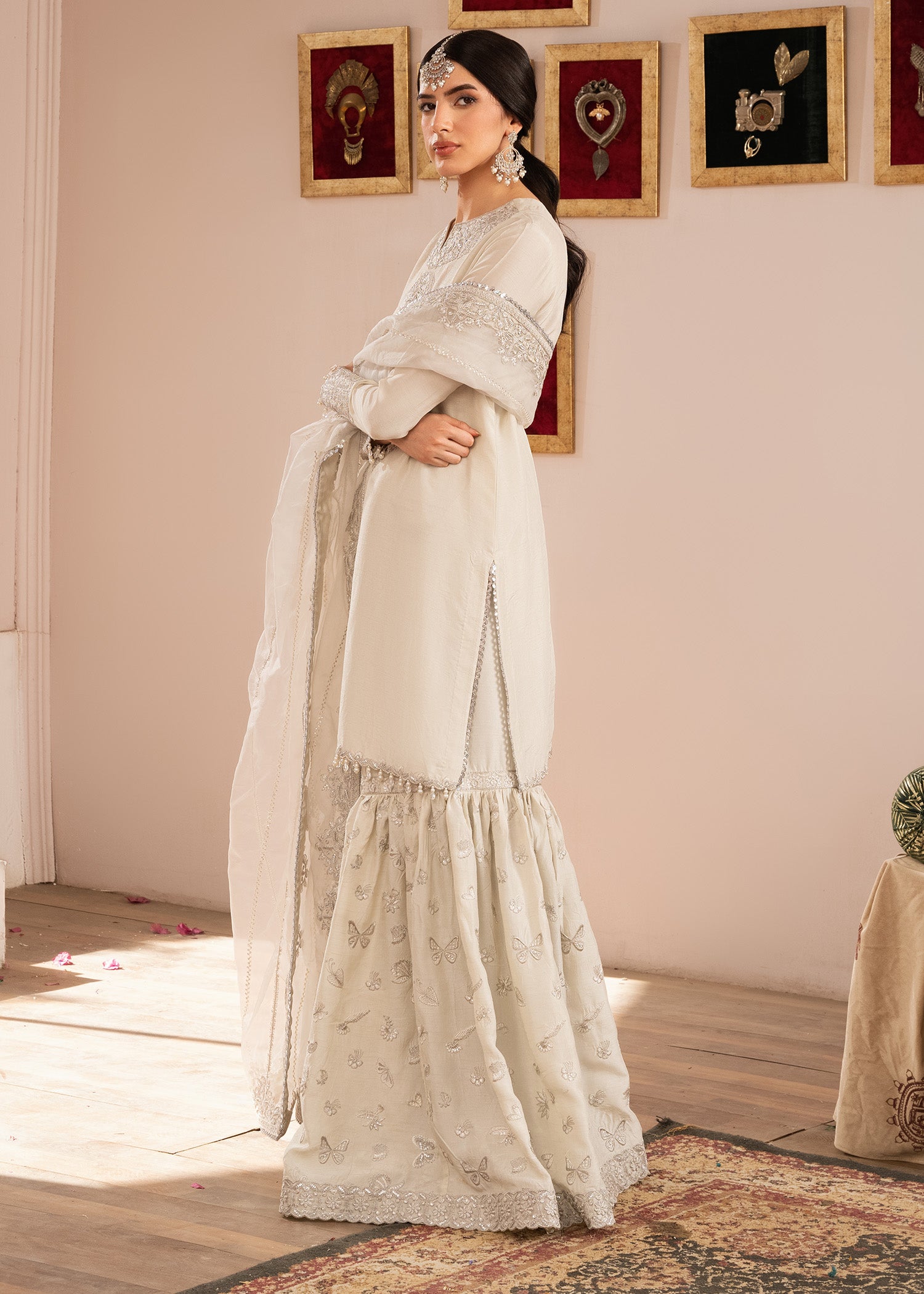 pk raw silk Gharara in Off-white