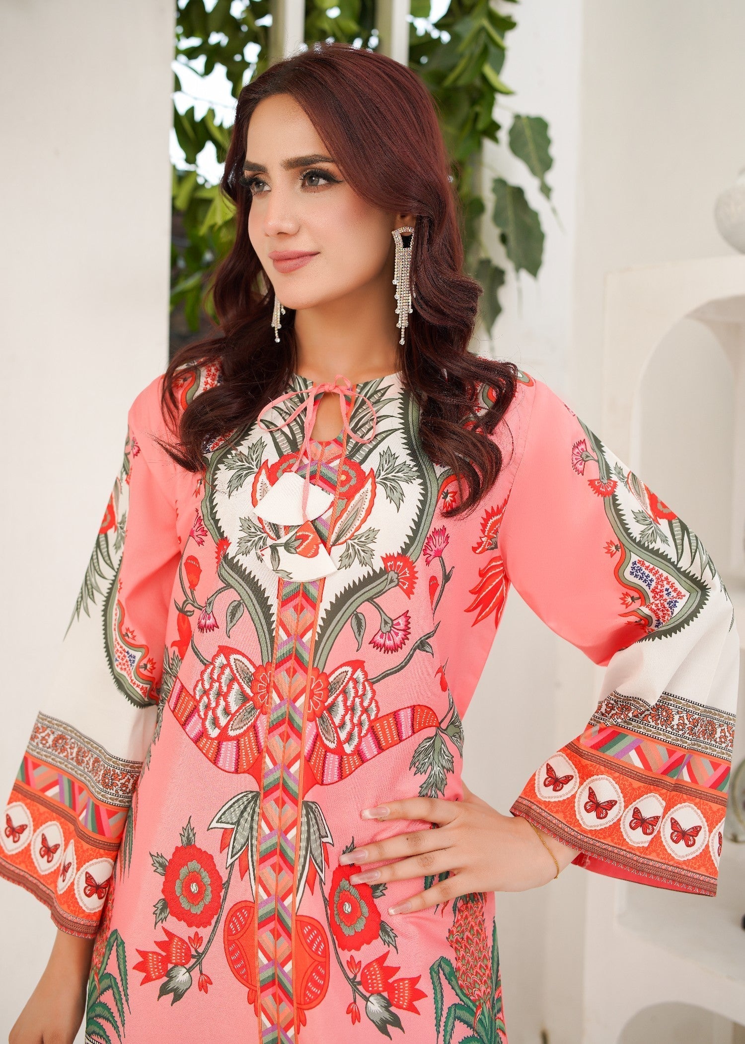 polyester crepe Kurta Set in Bubblegum pink