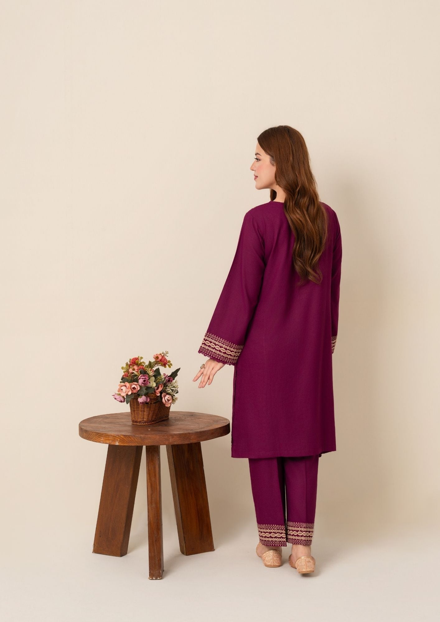 dhanak wool Kurta Set in Magenta haze