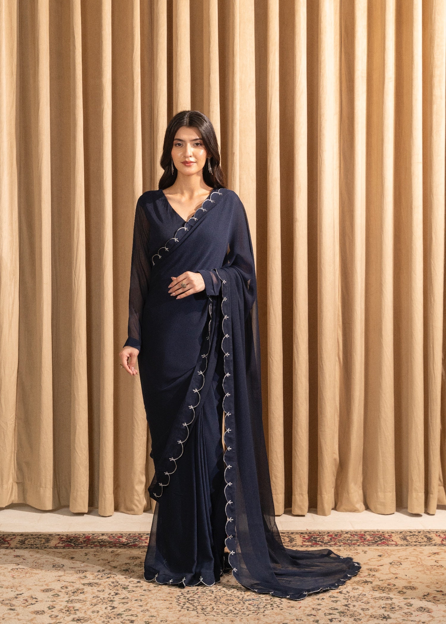 chiffon Saree in Navy blue