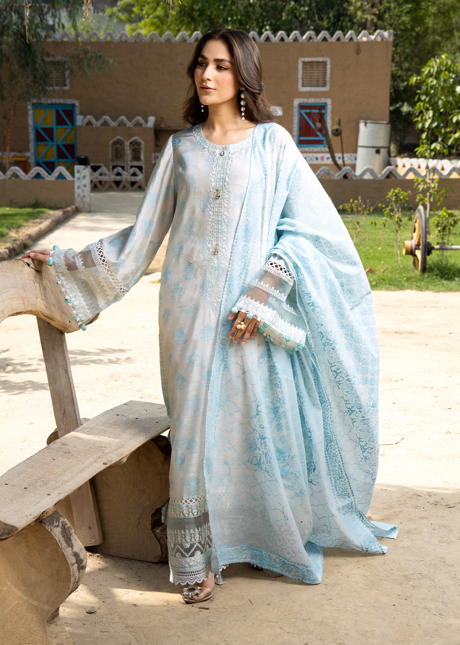 cotton silk Kurta Set in Ice blue