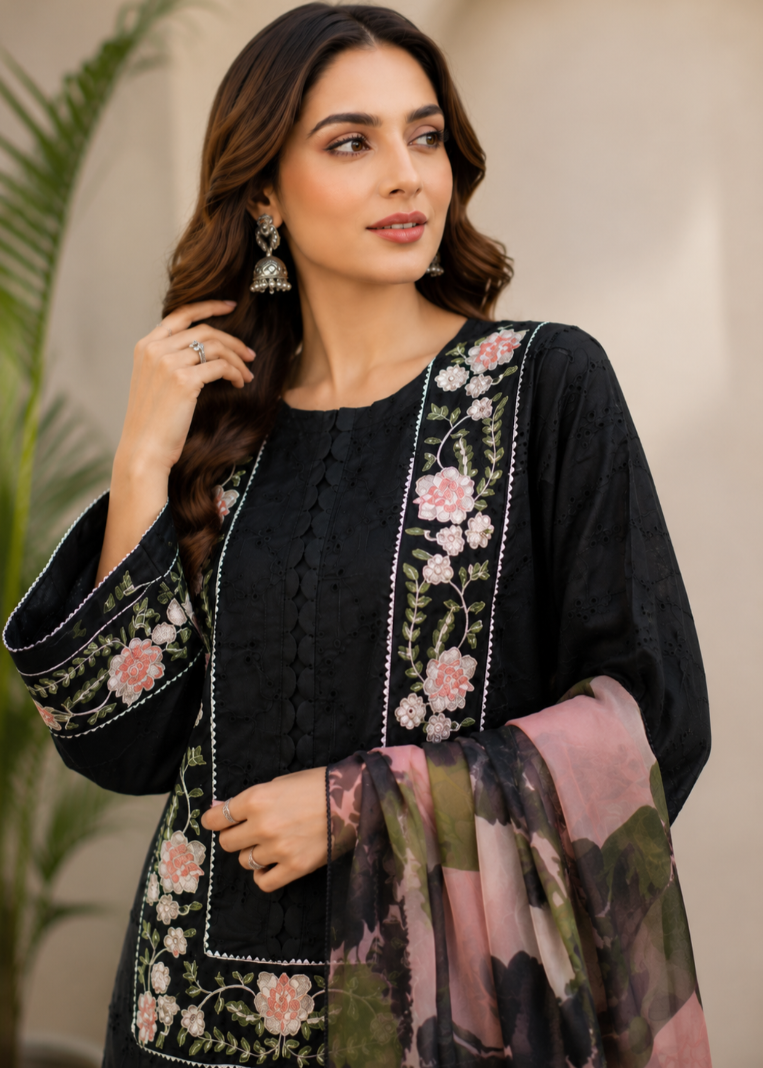 chiffon silk Kurta Set in Black