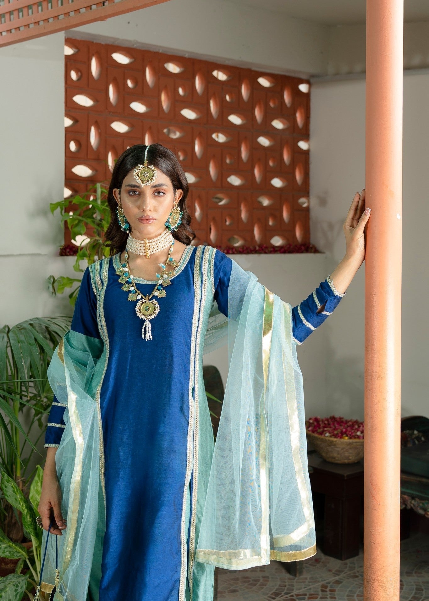 banarsi silk Kurta Set in Blue