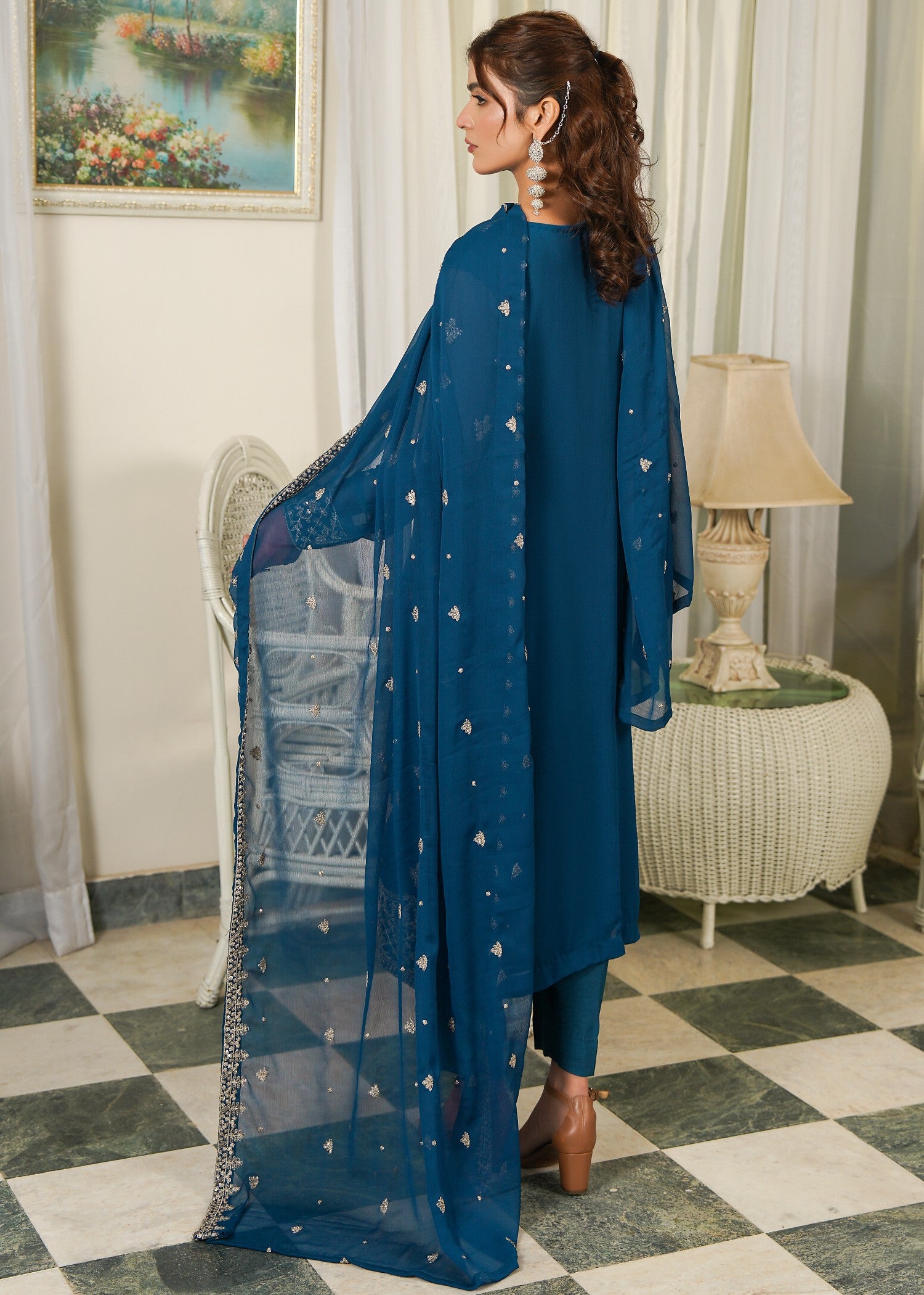 chiffon Unstitched in Azure