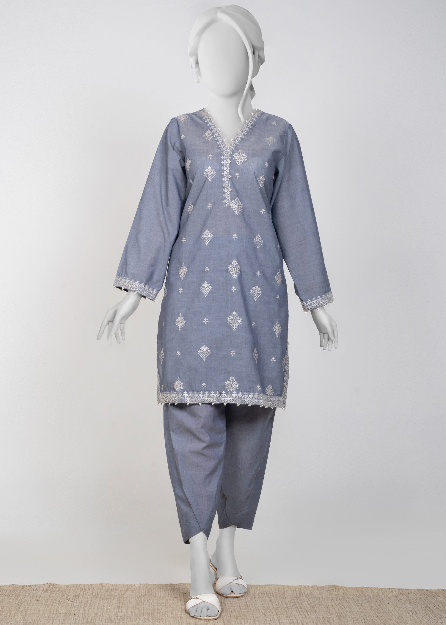 chambray Kurta Set in Grey