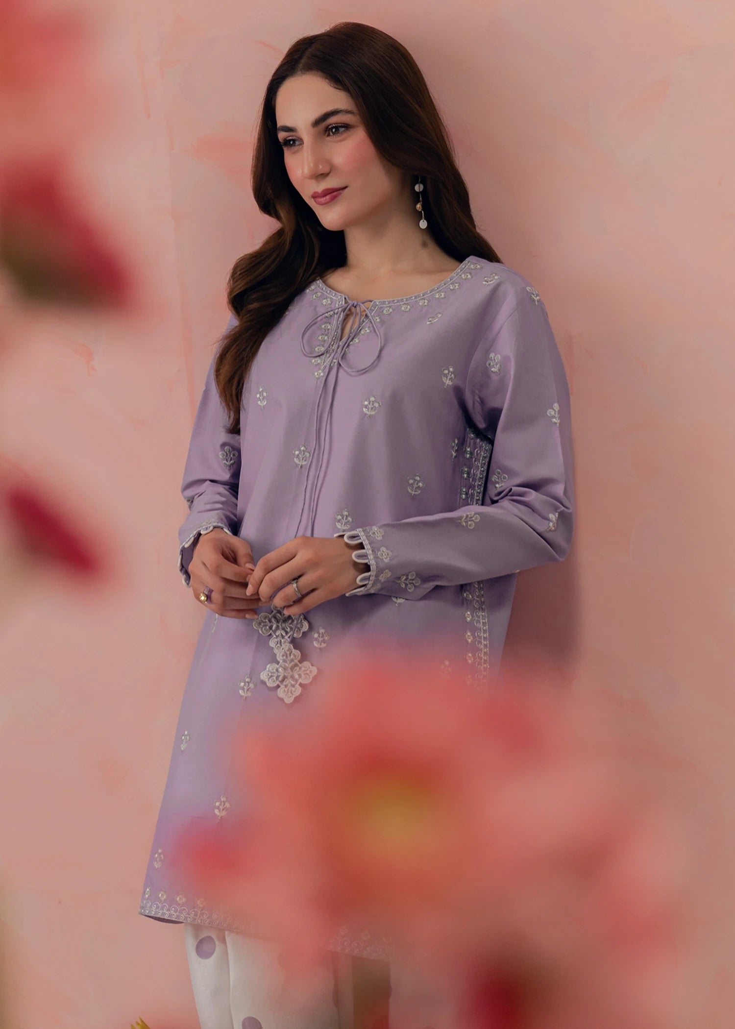 lawn cotton Kurta Set in Purple mountain majesty