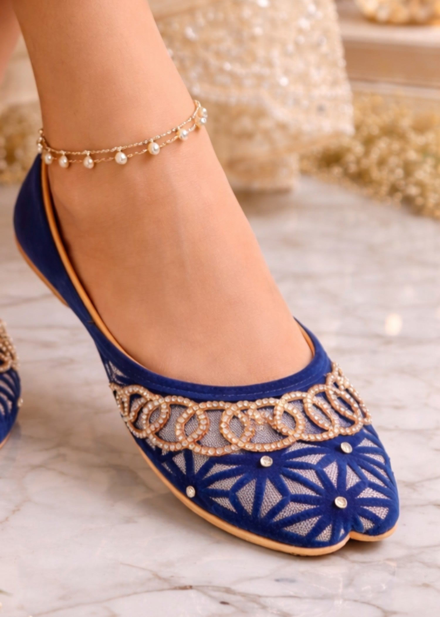 Khussa in Blue by - High Quality Women Khussa UZP4472