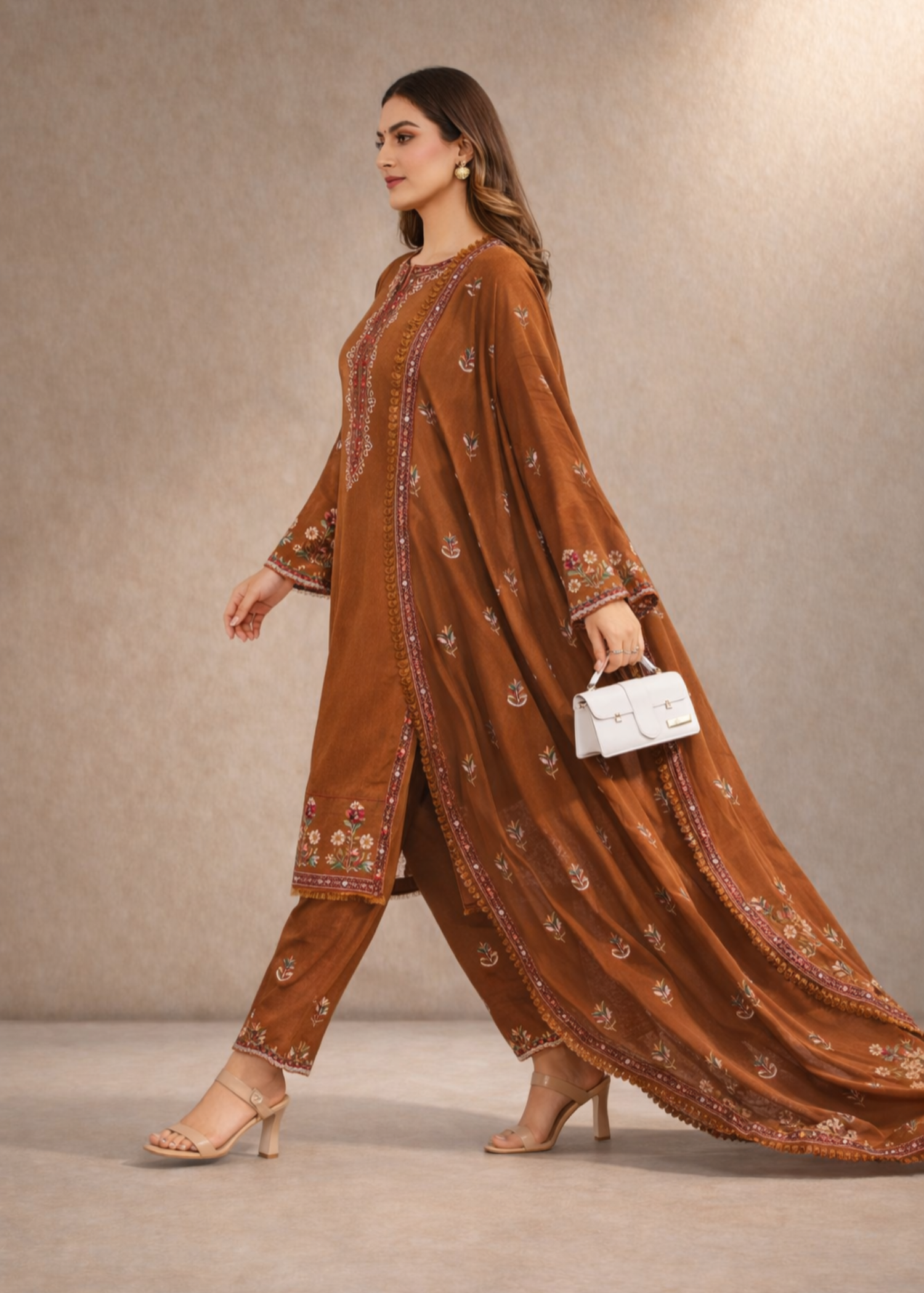 linen Kurta Set in Hazelwood brown