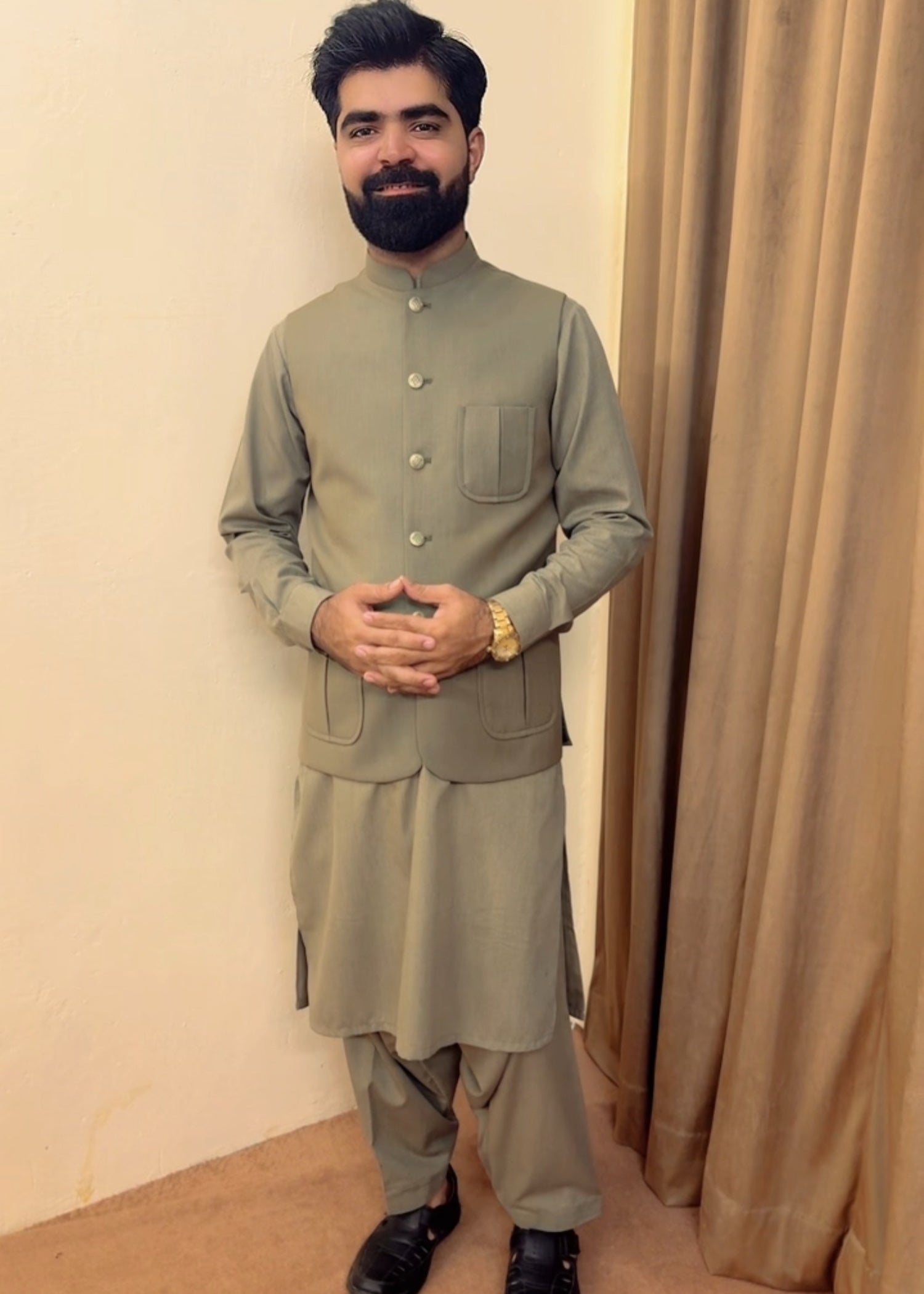 tropical Waistcoat in Sage green by Bin Inam Legacy