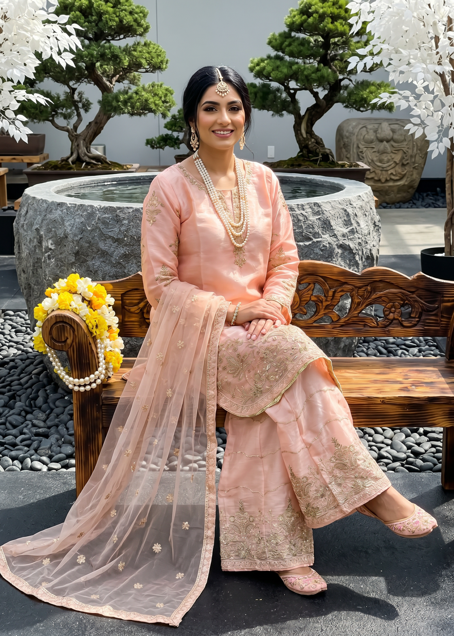 tissue silk Sharara in Peach pink