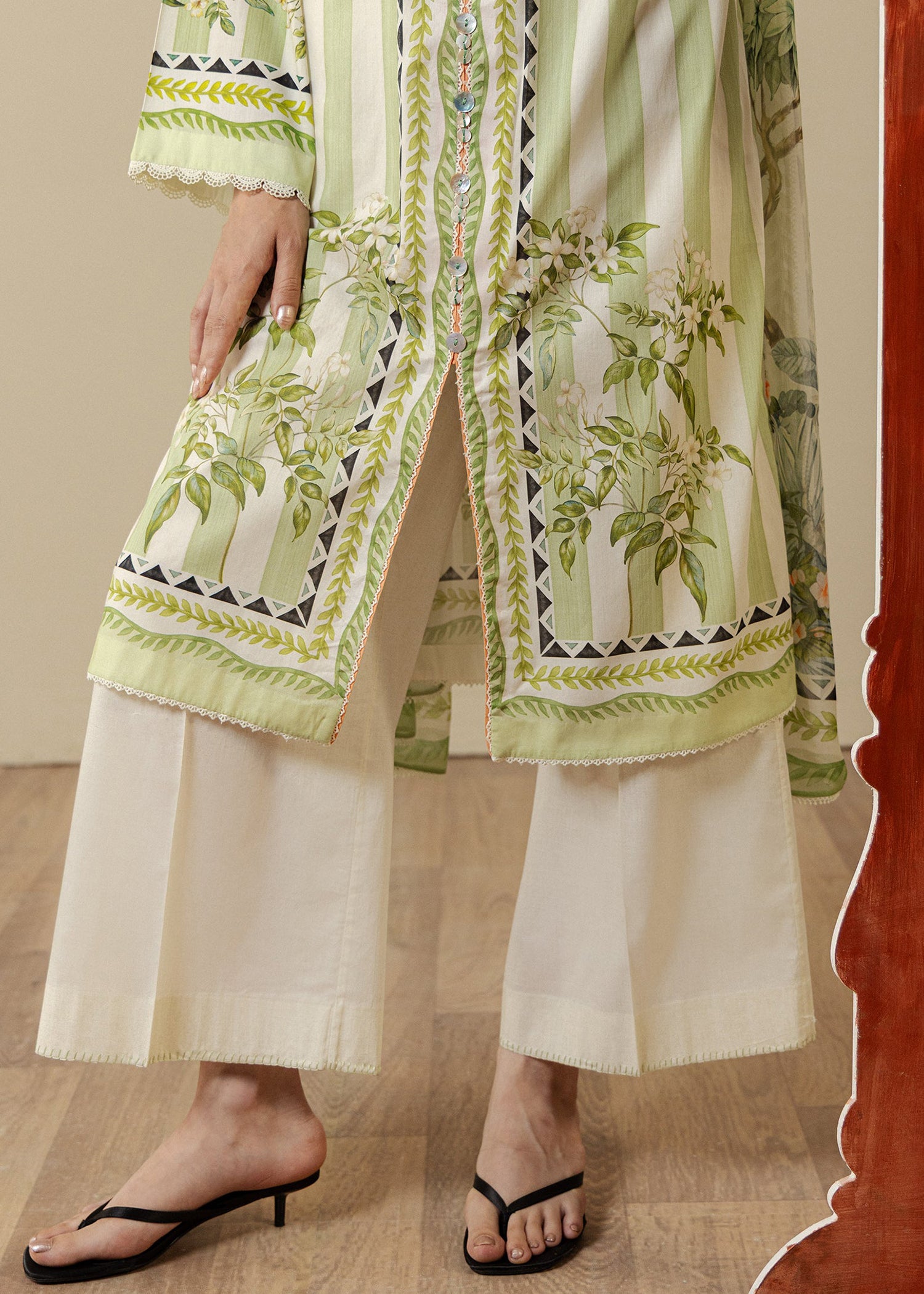 lawn Unstitched in Tea green, light yellow