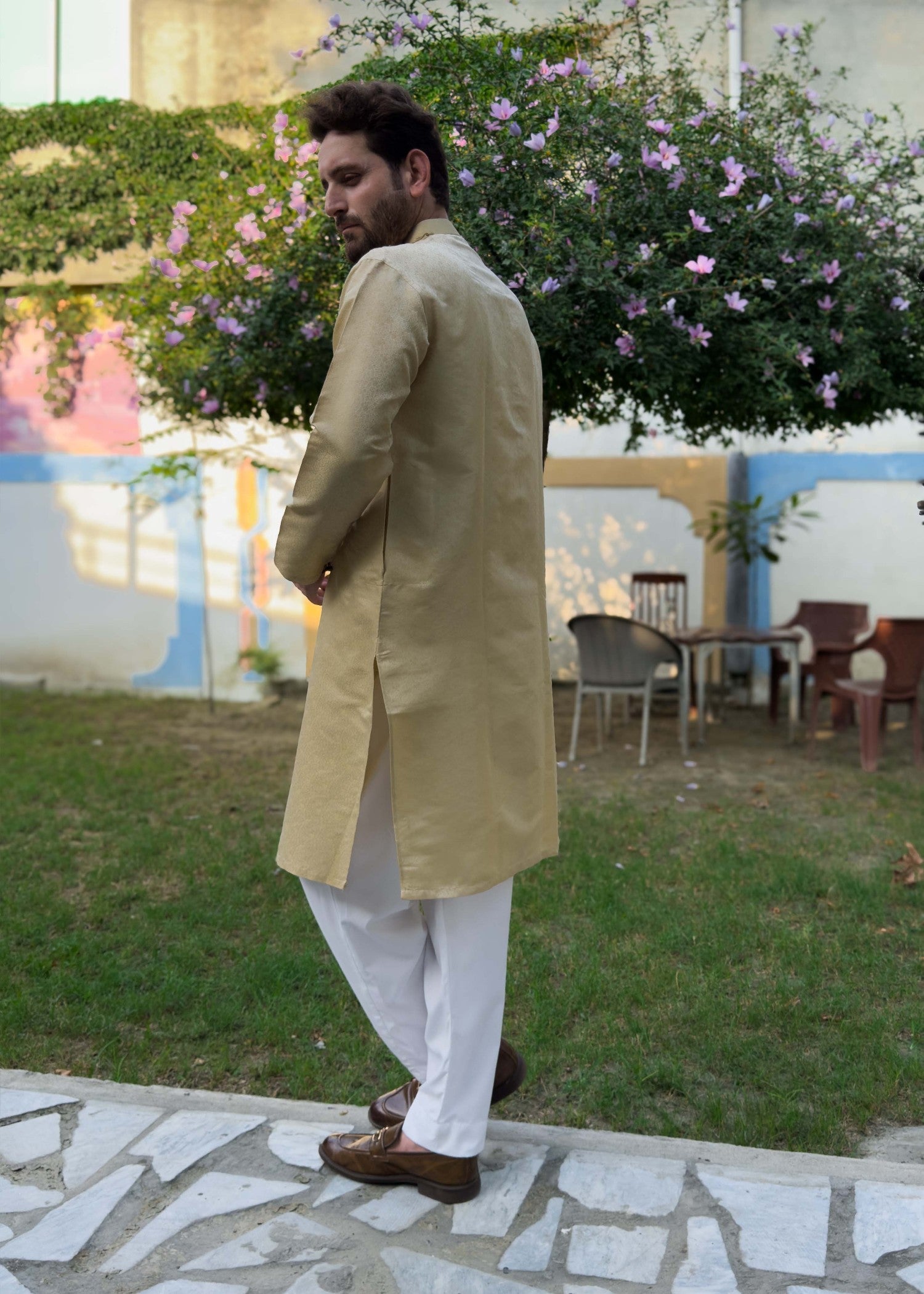 traditional jamawar Kurta in Goldenrod
