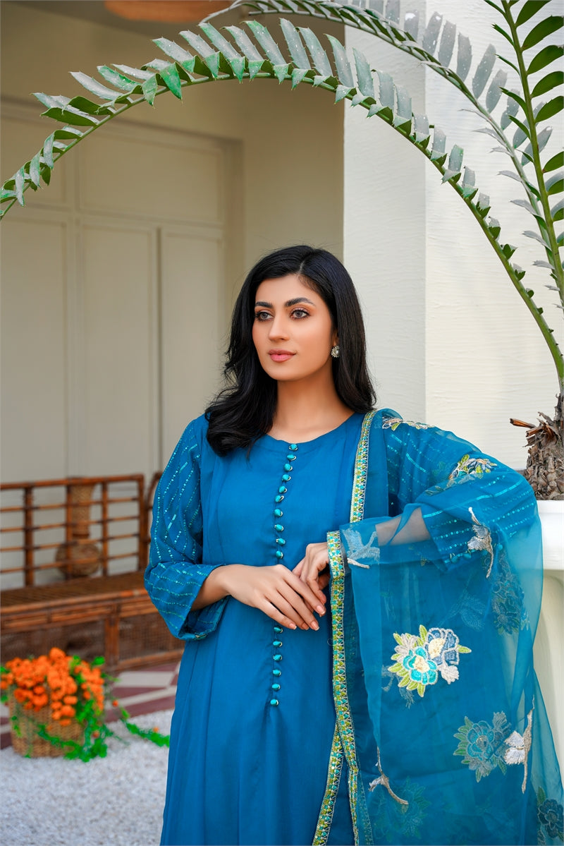 bemberg crinkle chiffon Maxi in Blue