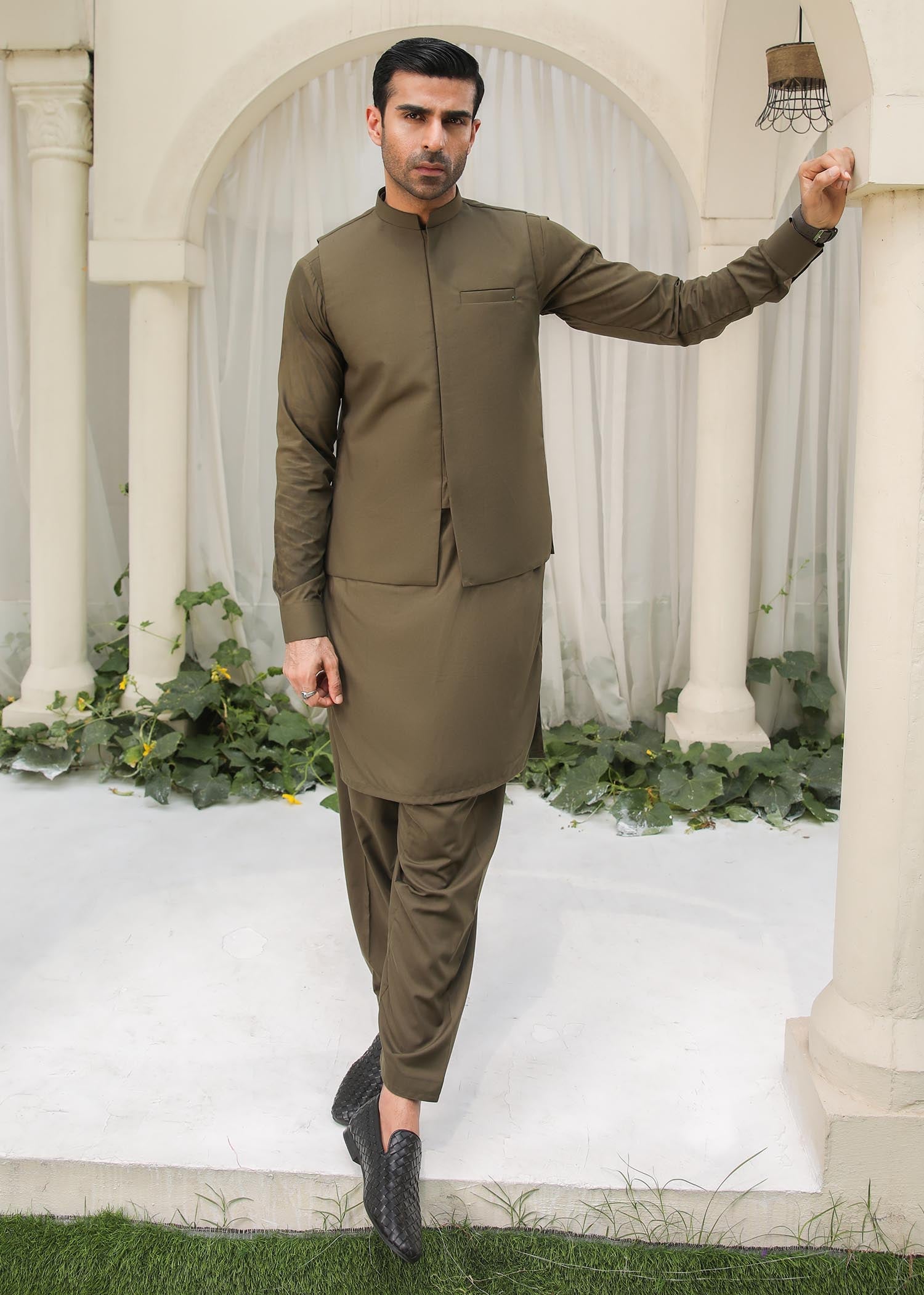 wash & wear Waistcoat in Olive green