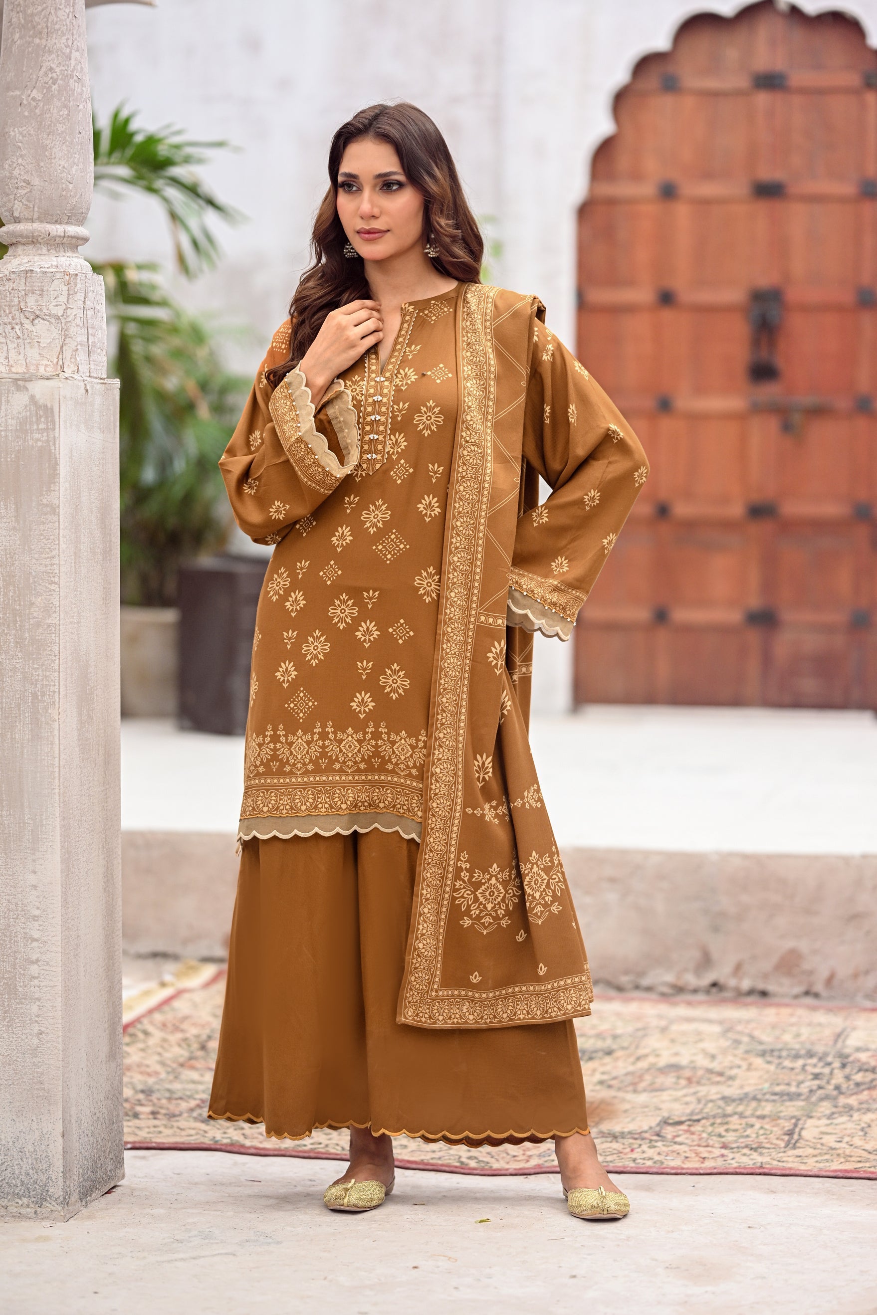 pashmina Unstitched in Mustard